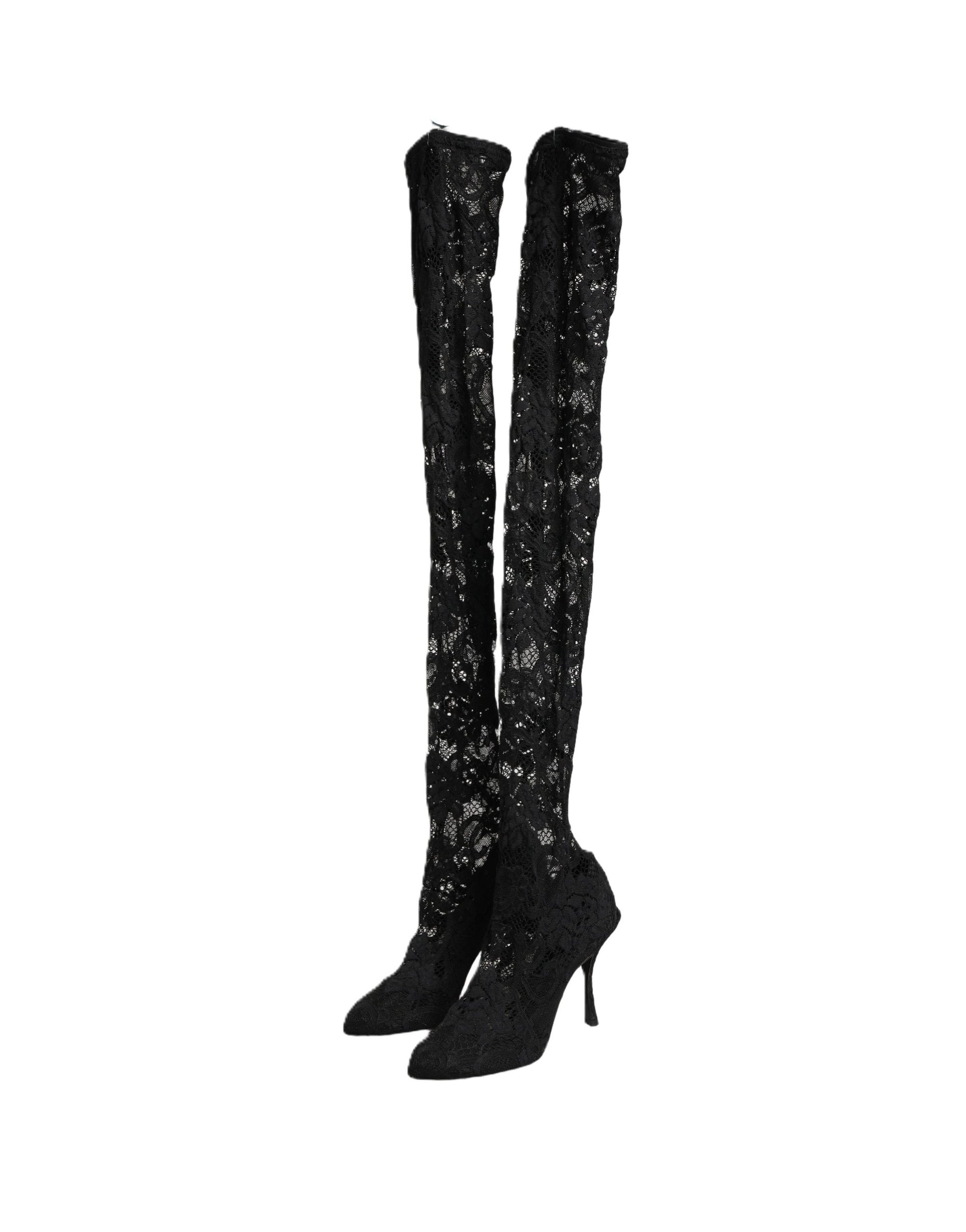 Dolce &amp; Gabbana Black Taormina Lace Socks Boots Pumps Shoes