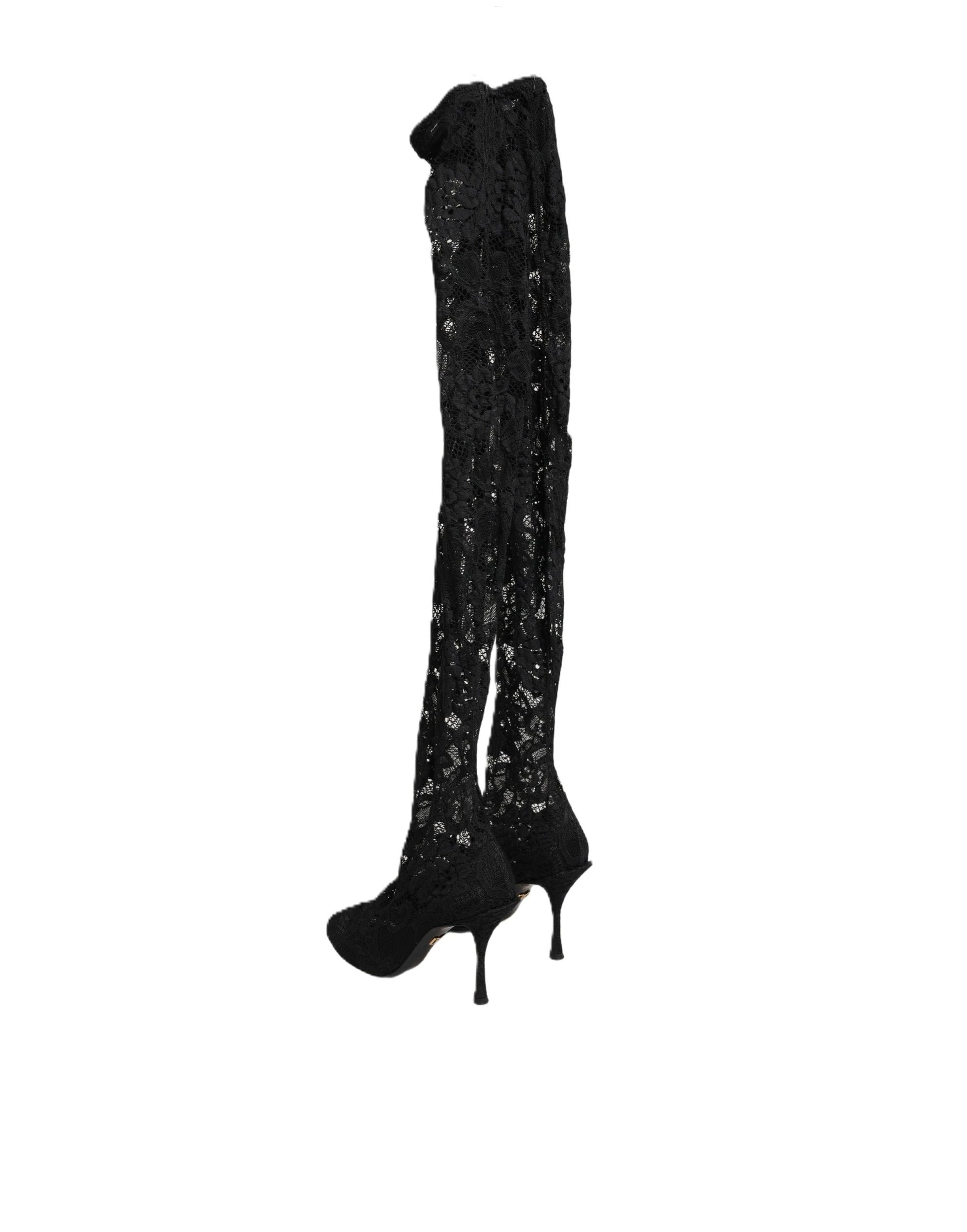 Dolce &amp; Gabbana Black Taormina Lace Socks Boots Pumps Shoes
