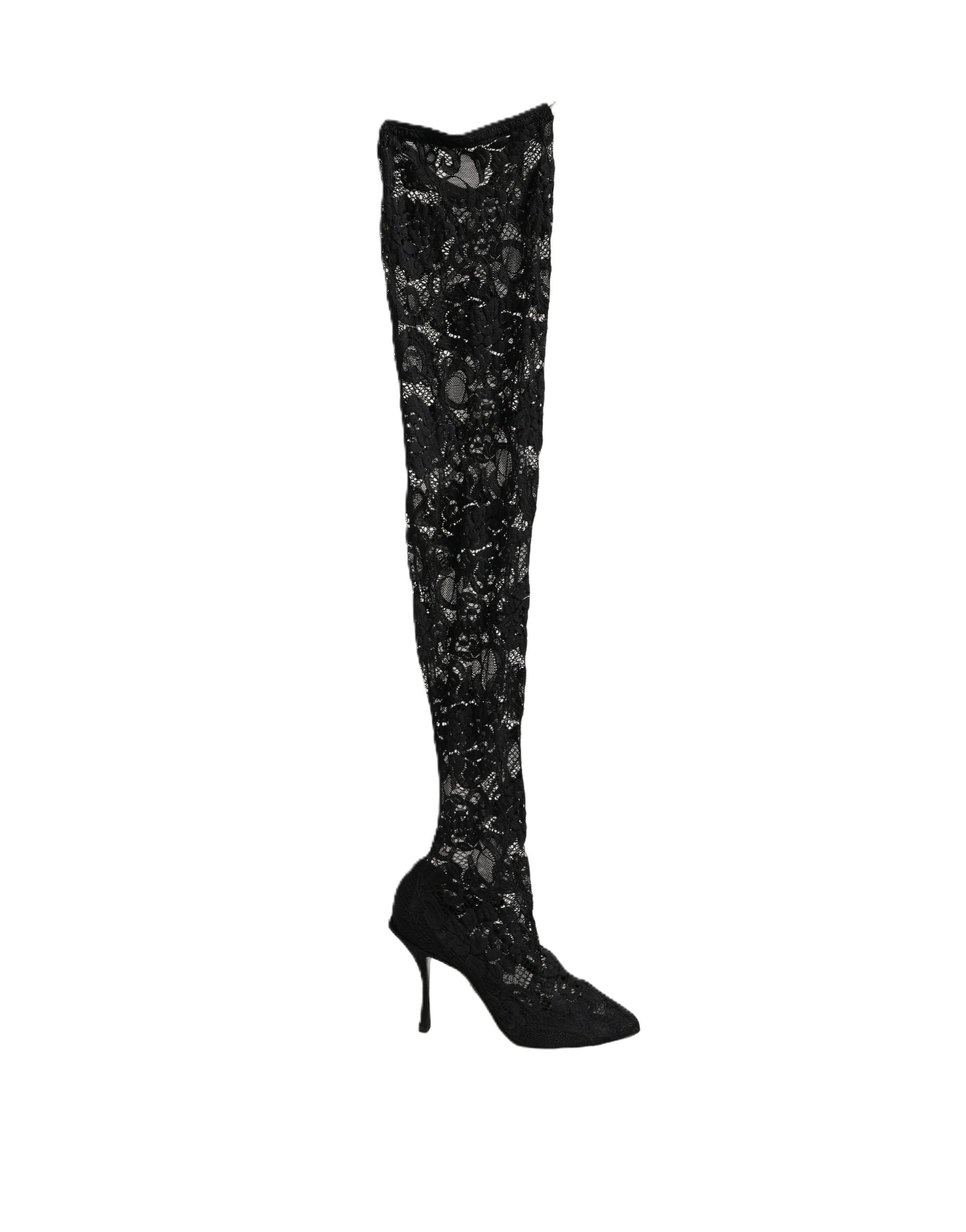 Dolce &amp; Gabbana Black Taormina Lace Socks Boots Pumps Shoes