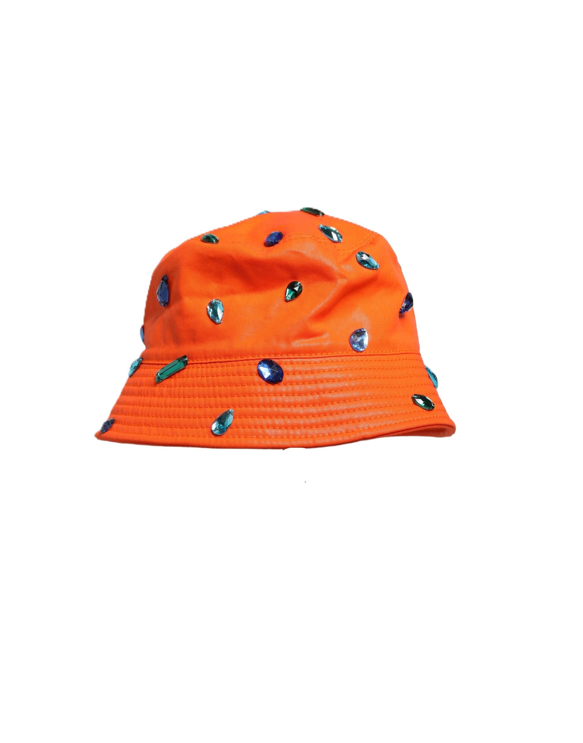 Dolce &amp; Gabbana Orange Crystal Embellished Bucket Fisherman Cap Hat
