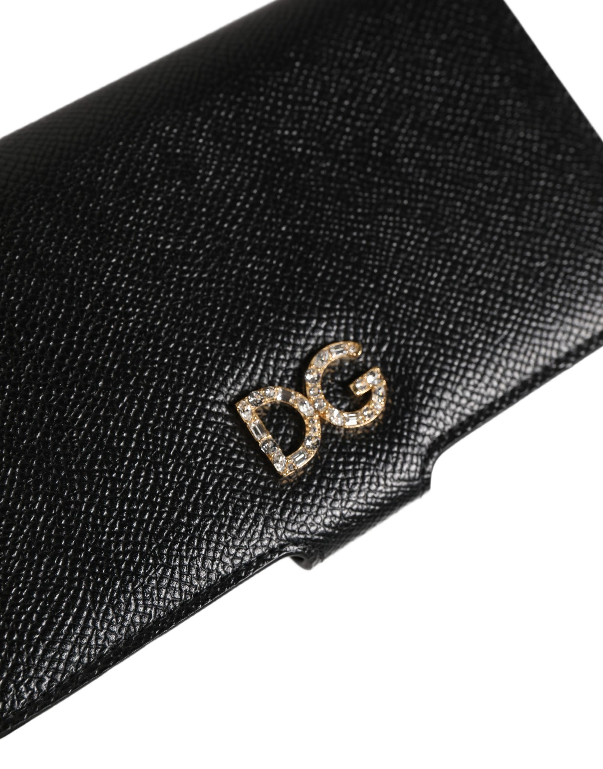Dolce &amp; Gabbana Case Flip Cover Black Calf Leather iPhone X - XS Phone