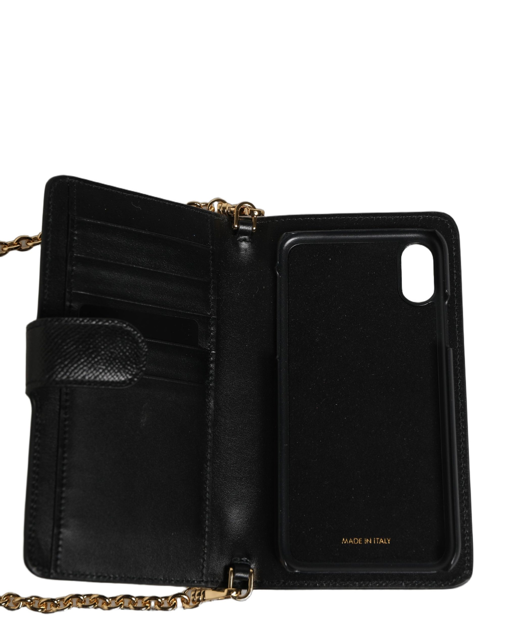 Dolce &amp; Gabbana Case Flip Cover Black Calf Leather iPhone X - XS Phone