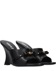 Versace Black Leather Wedge Sandals