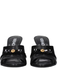 Versace Black Leather Wedge Sandals