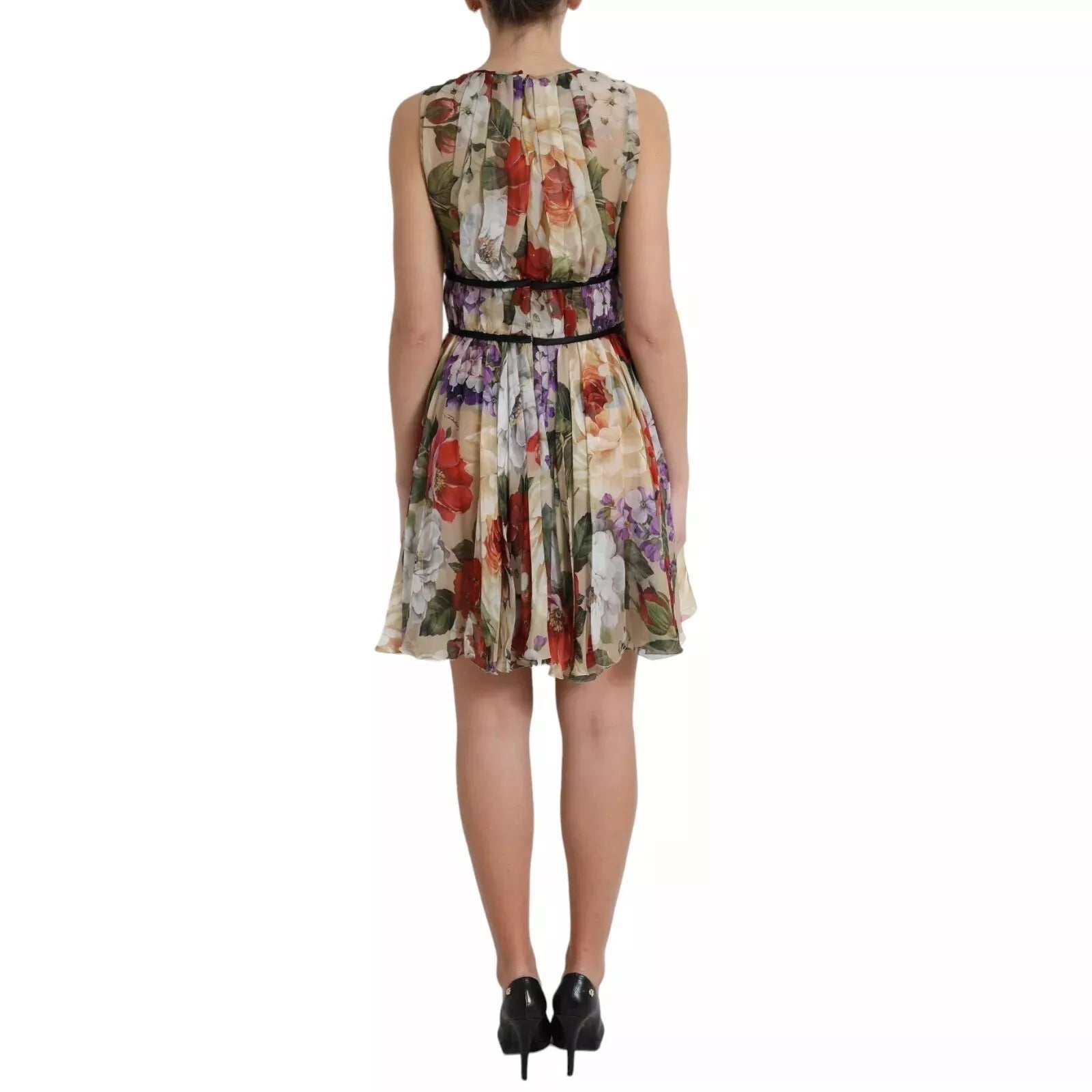 Dolce &amp; Gabbana Beige Floral Sleeveless A-line Mini Dress