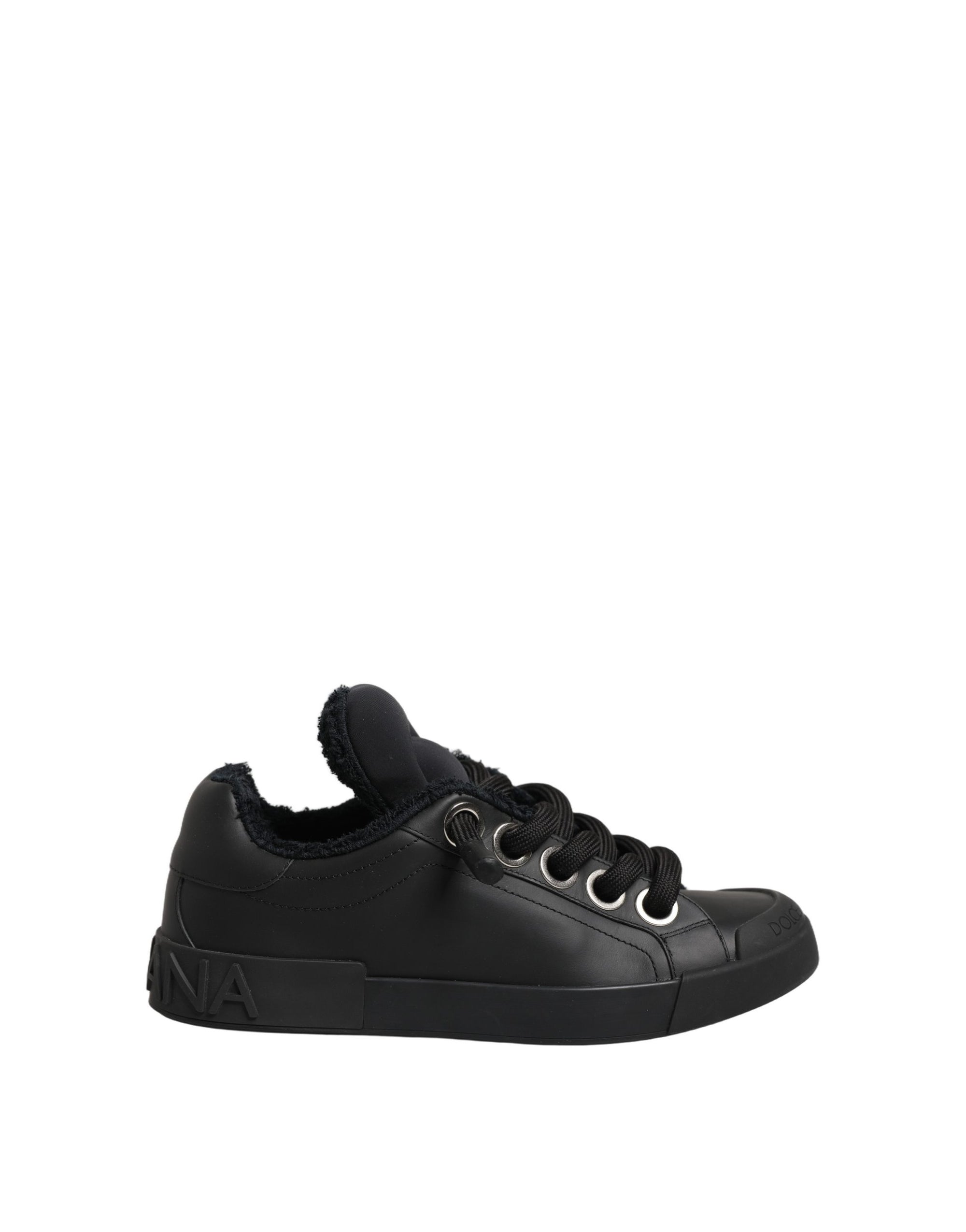 Dolce &amp; Gabbana Black Leather Low Top Portofino Sneakers Shoes