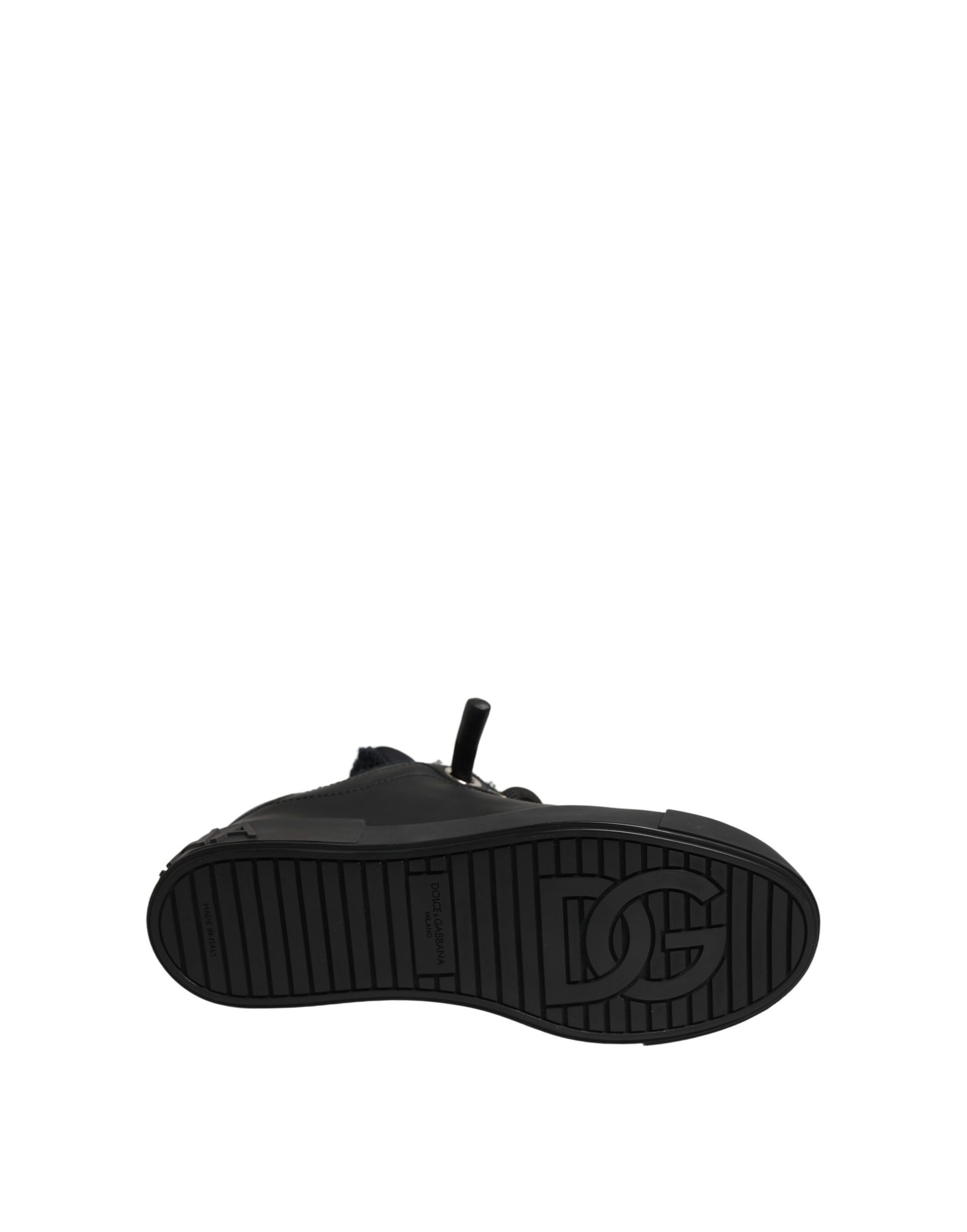 Dolce &amp; Gabbana Black Leather Low Top Portofino Sneakers Shoes