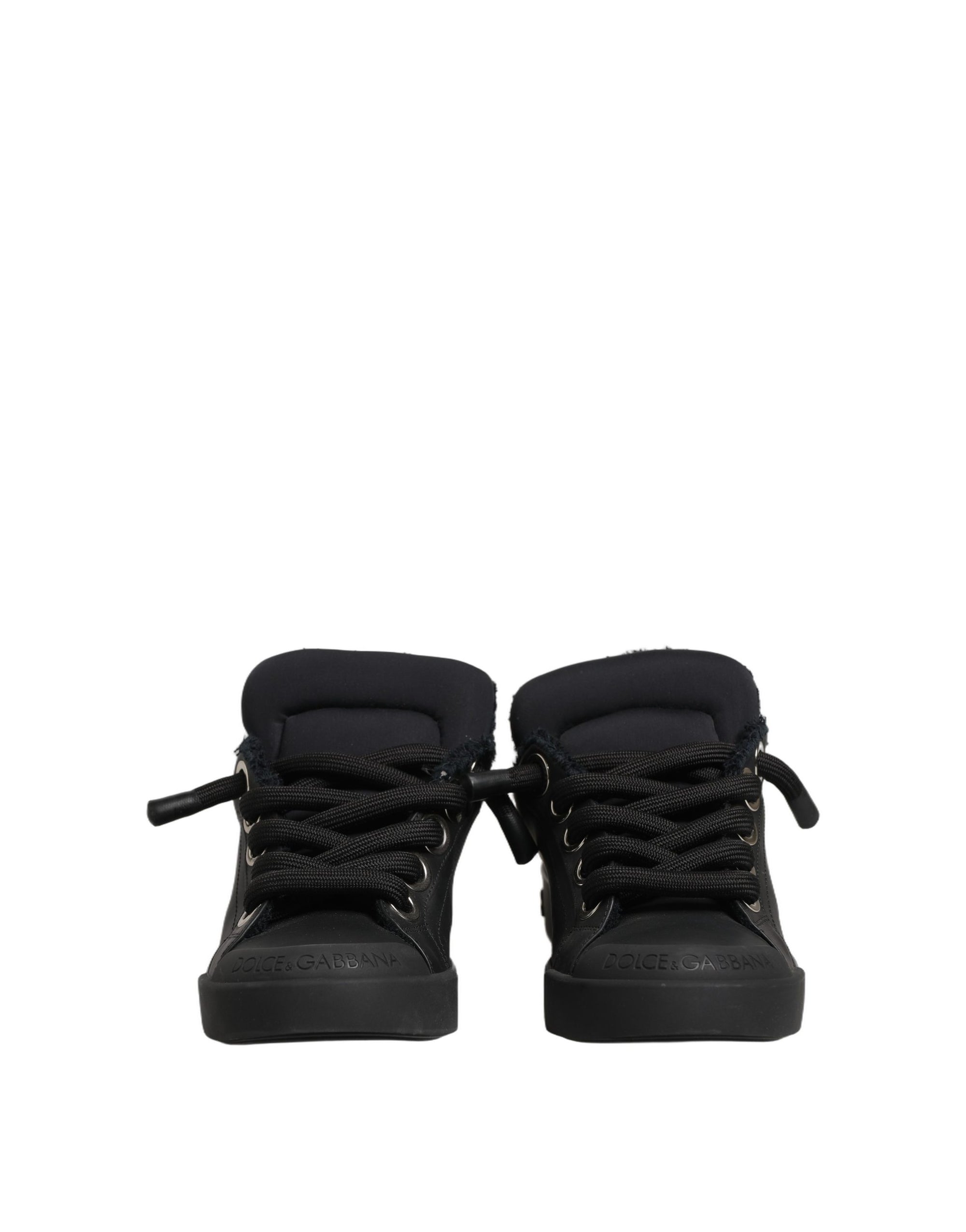 Dolce &amp; Gabbana Black Leather Low Top Portofino Sneakers Shoes
