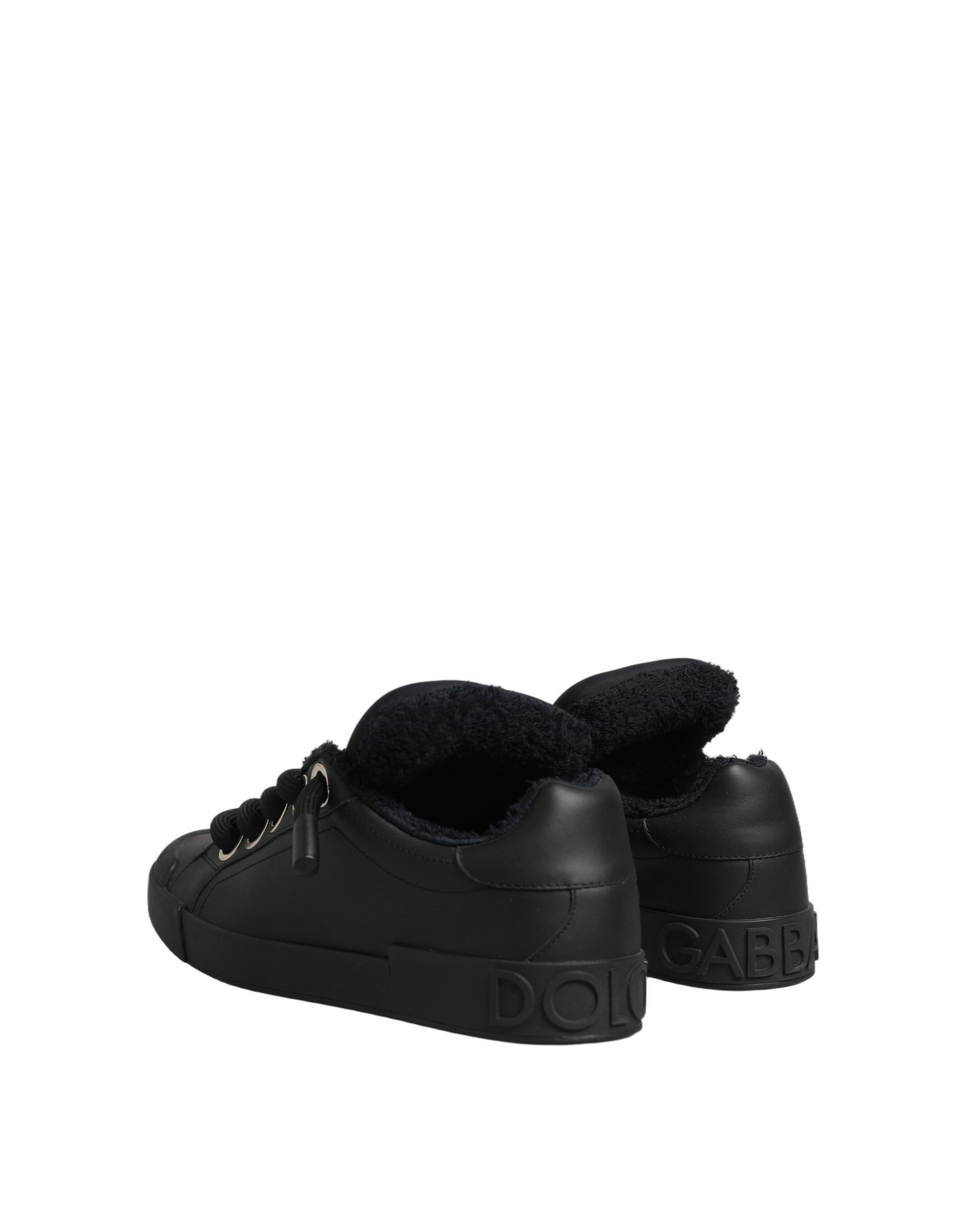 Dolce &amp; Gabbana Black Leather Low Top Portofino Sneakers Shoes