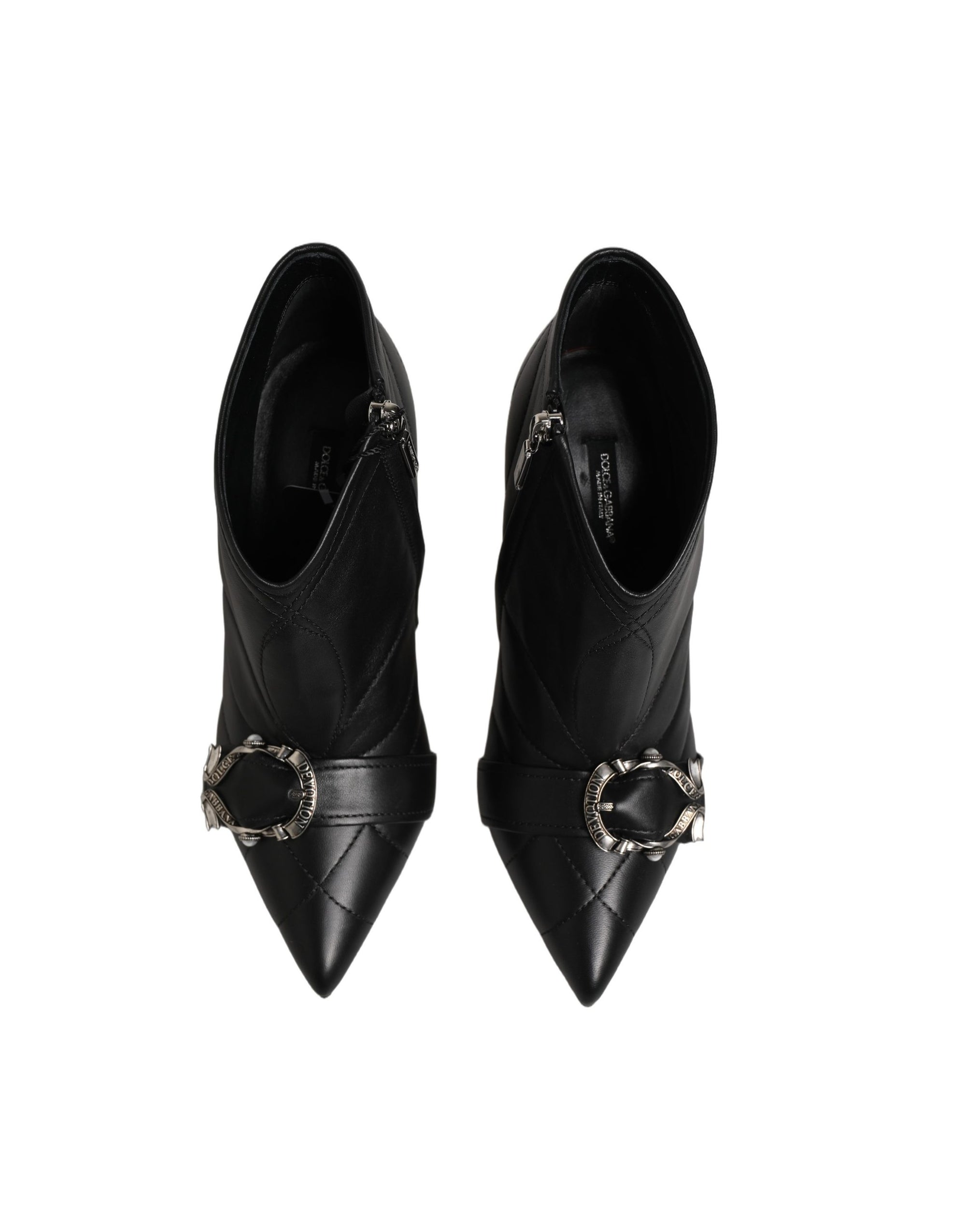 Dolce &amp; Gabbana Black Devotion Quilted Buckled Boots Shoes