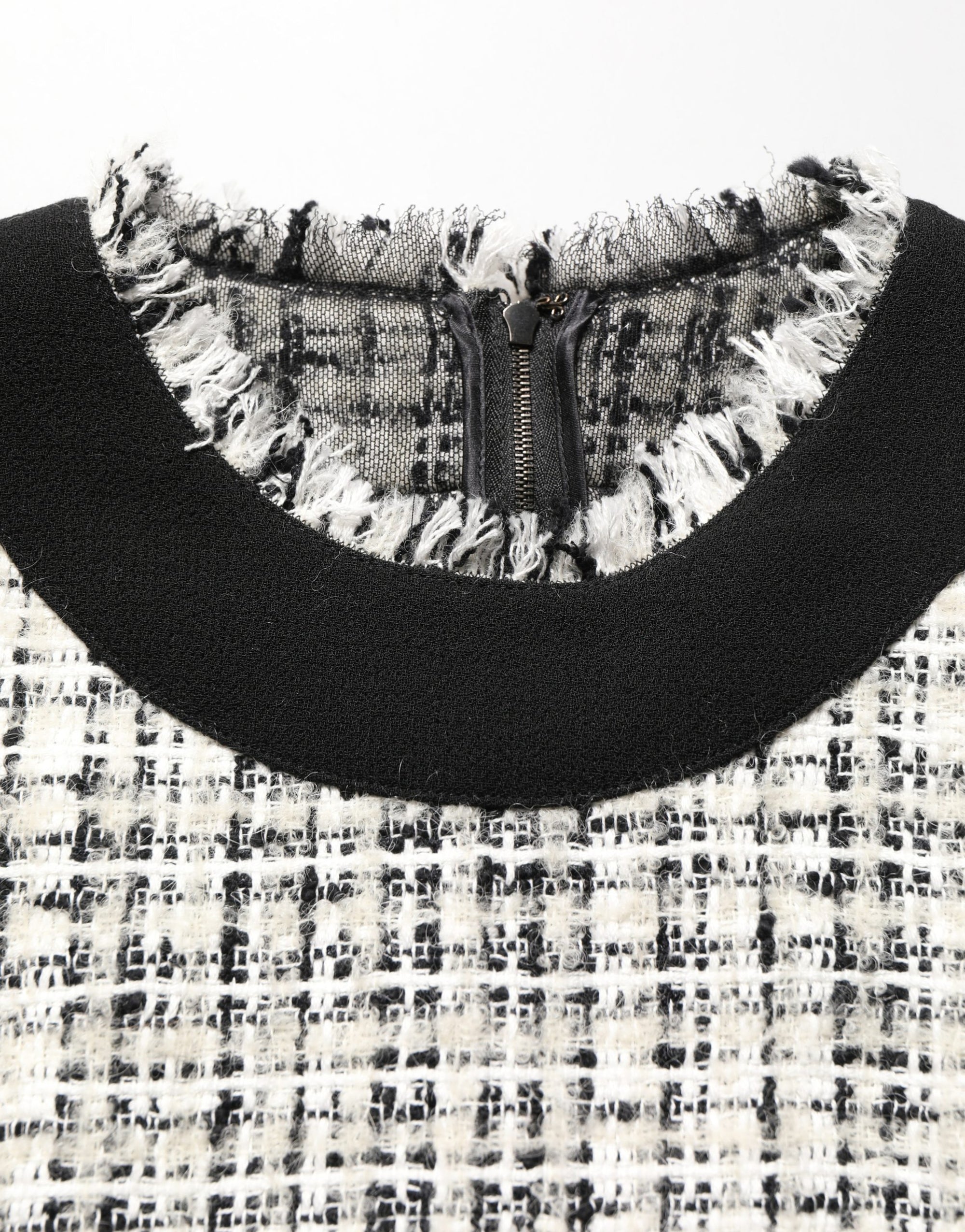 Dolce &amp; Gabbana Black White Tweed Sheath A-line Midi Dress