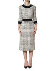 Dolce & Gabbana Black White Tweed Sheath A-line Midi Dress