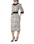 Dolce & Gabbana Black White Tweed Sheath A-line Midi Dress