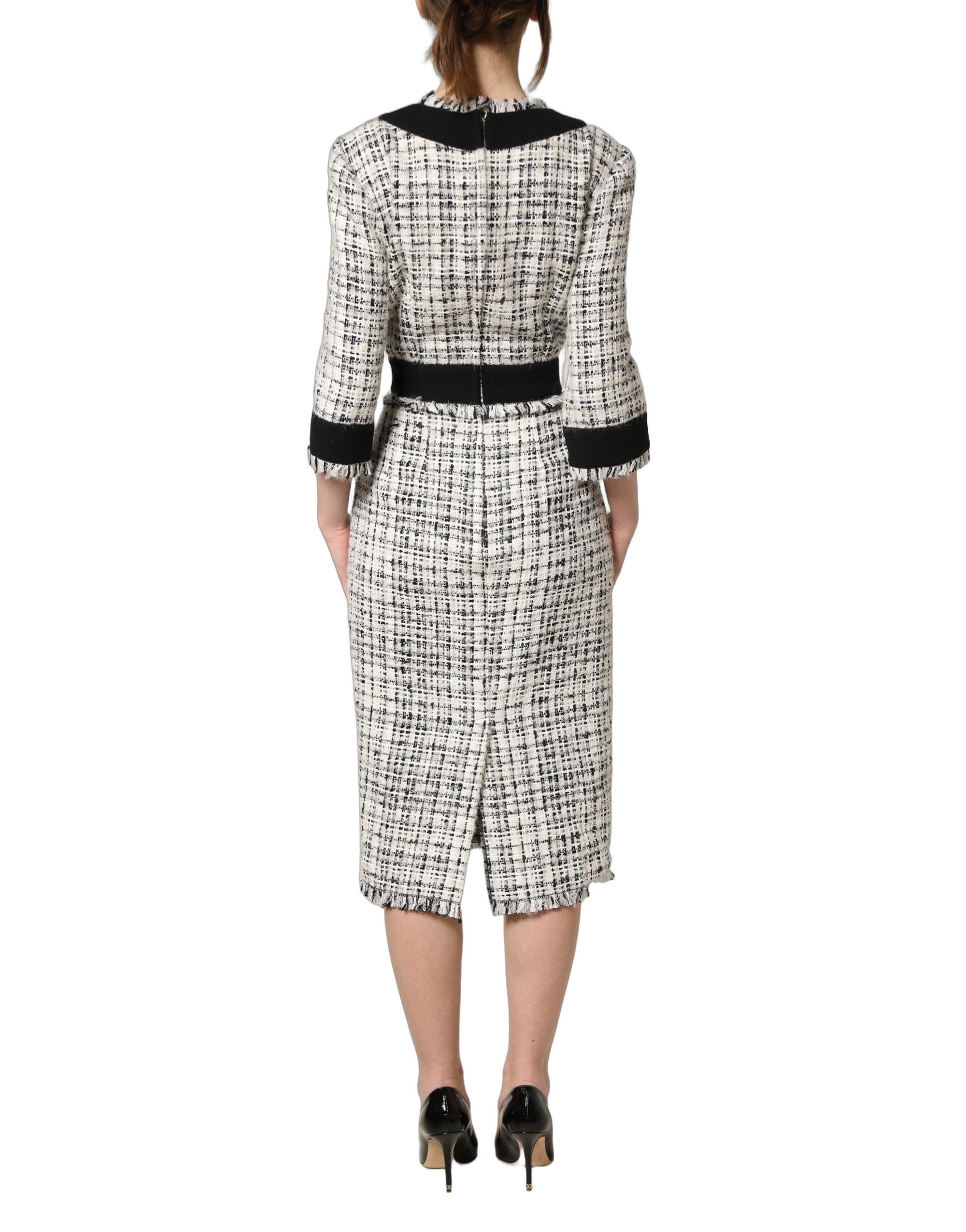 Dolce &amp; Gabbana Black White Tweed Sheath A-line Midi Dress