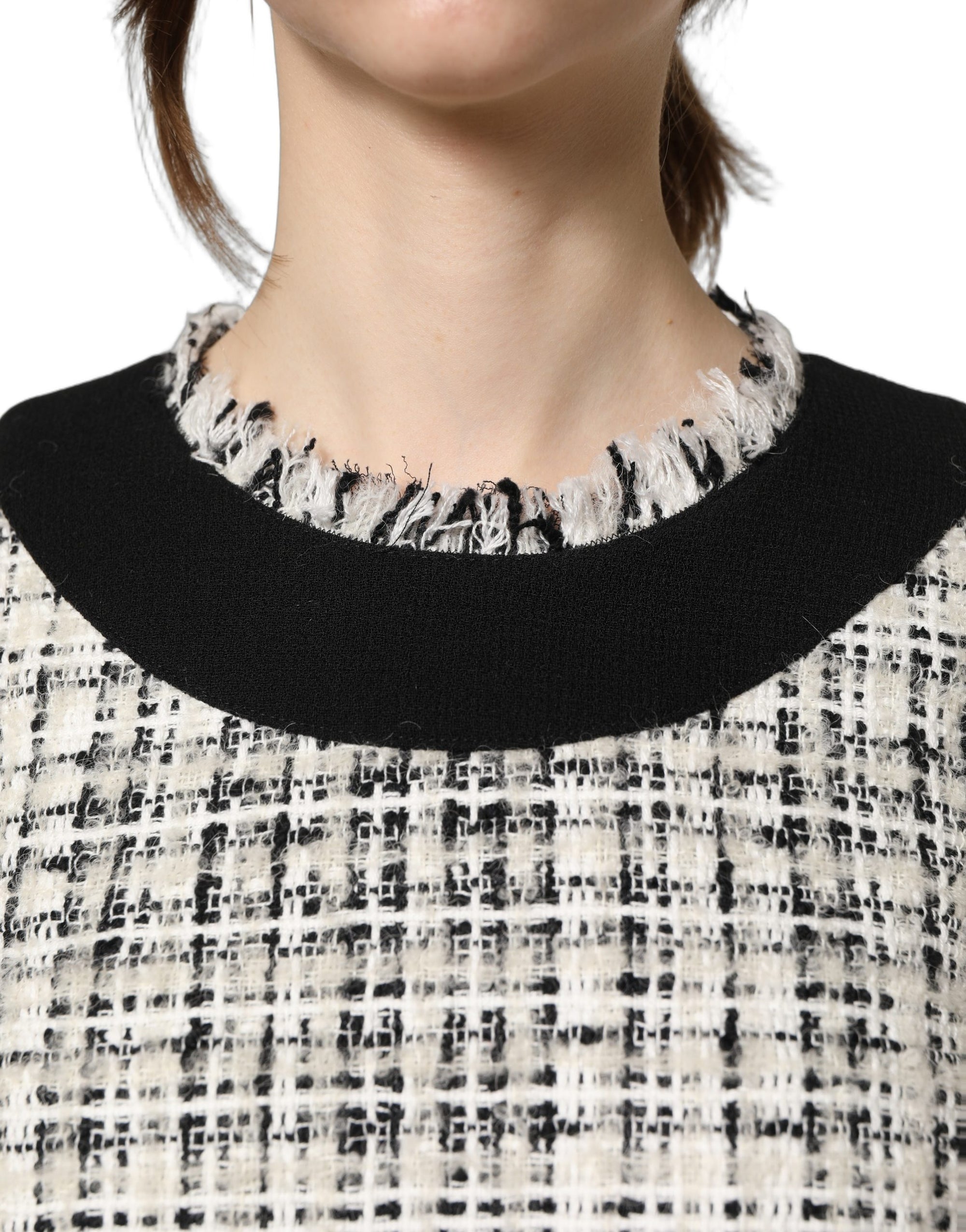 Dolce &amp; Gabbana Black White Tweed Sheath A-line Midi Dress