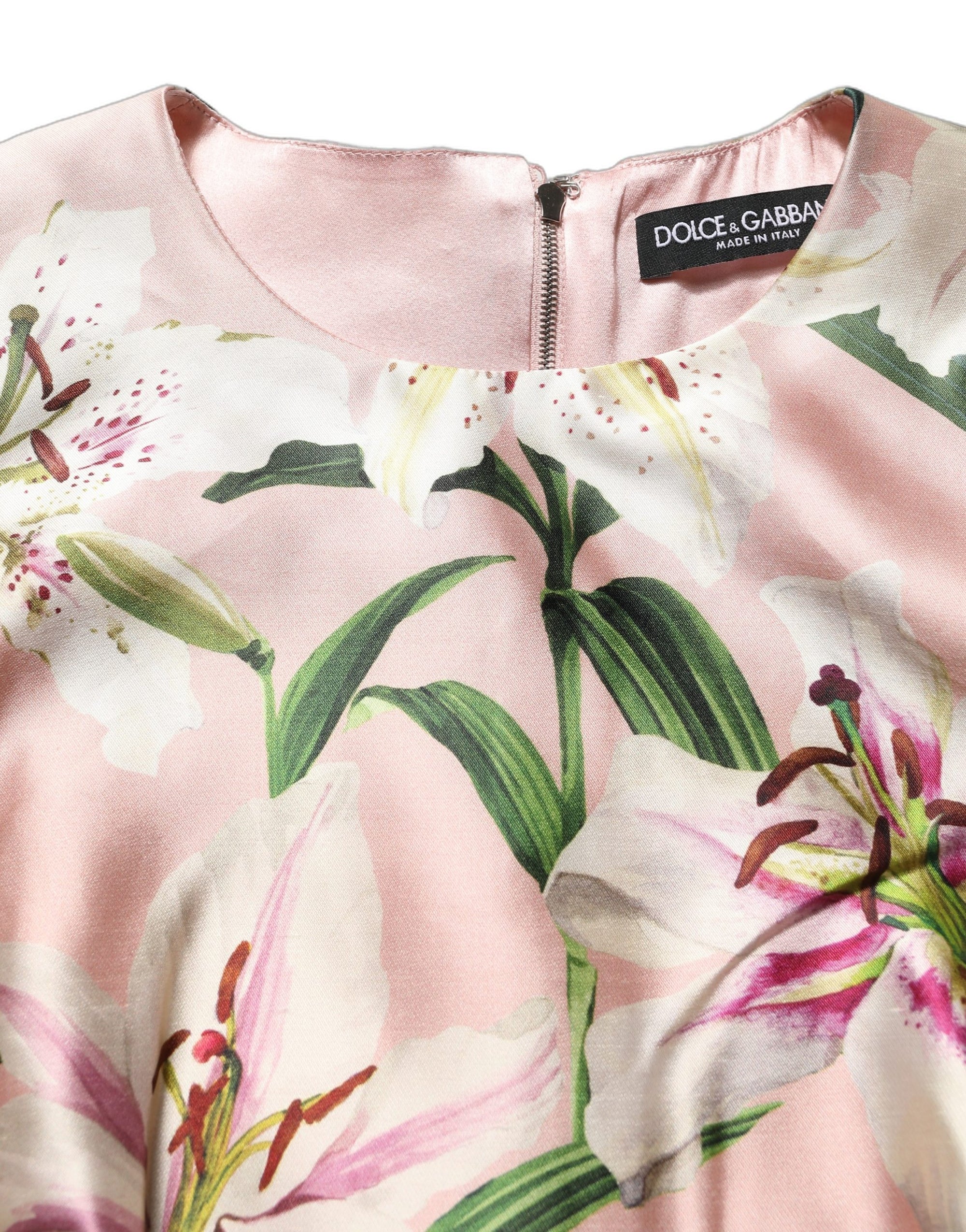 Dolce &amp; Gabbana Light Pink LilyPrint Sleeveless Sheath Dress