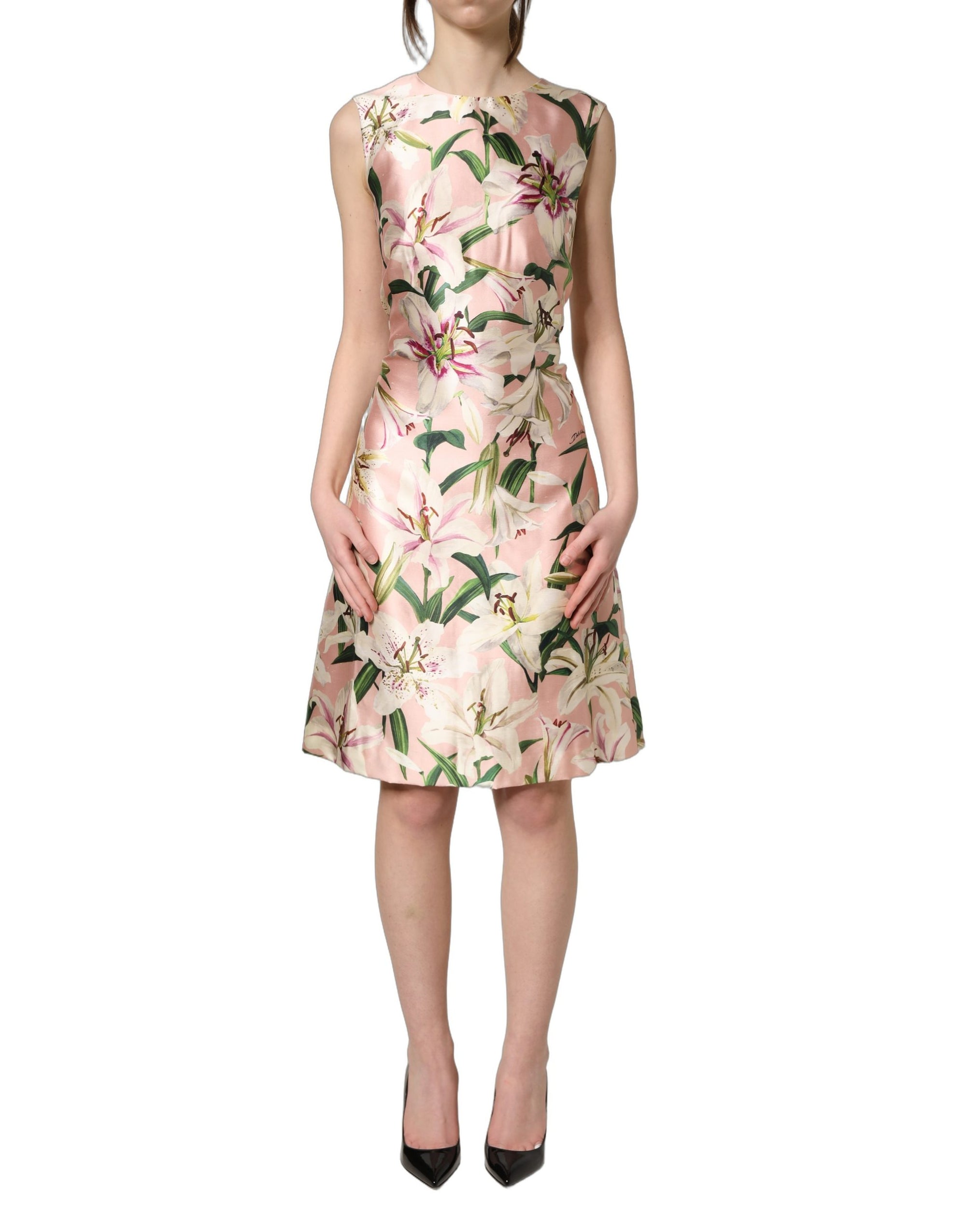 Dolce &amp; Gabbana Light Pink LilyPrint Sleeveless Sheath Dress