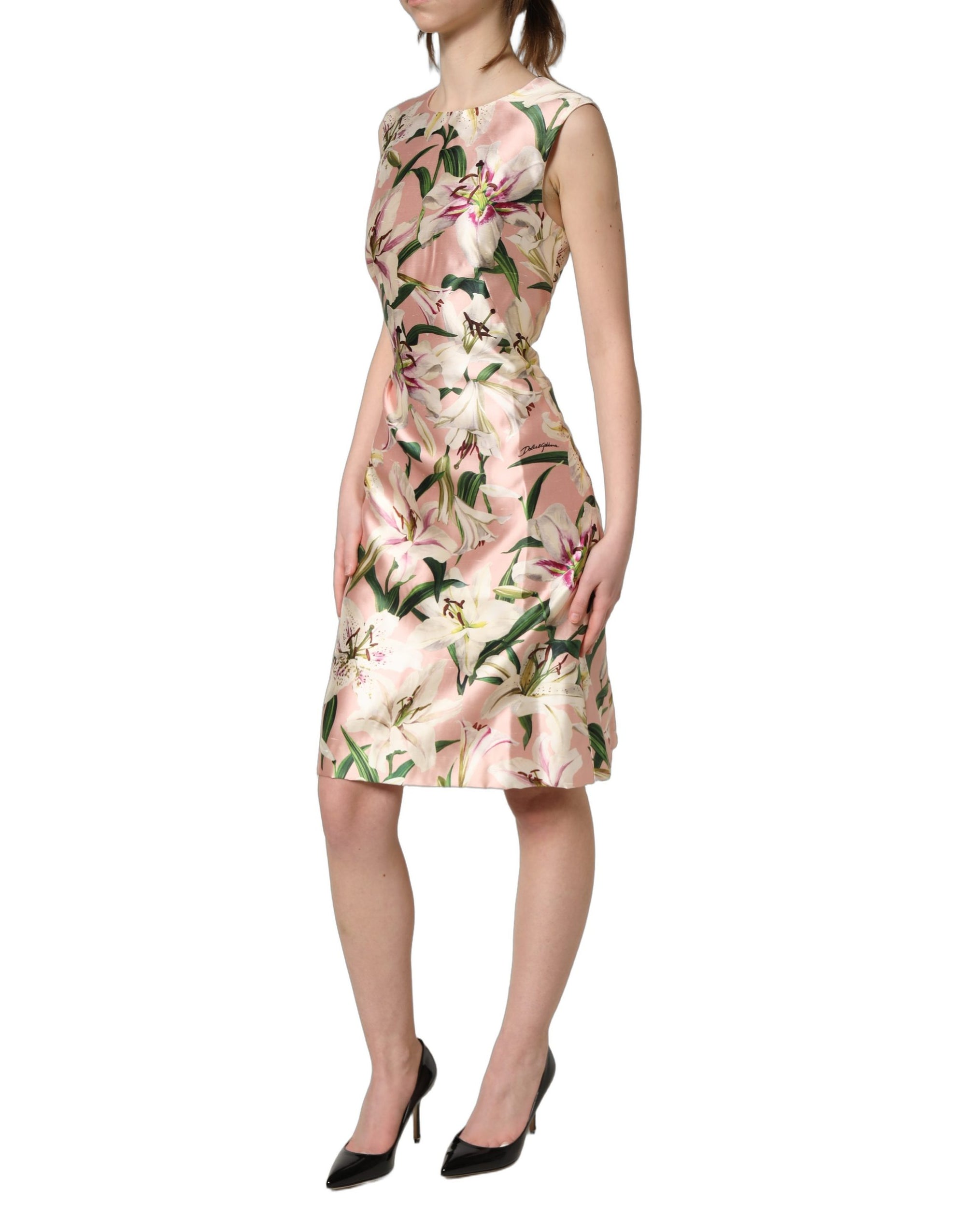 Dolce &amp; Gabbana Light Pink LilyPrint Sleeveless Sheath Dress