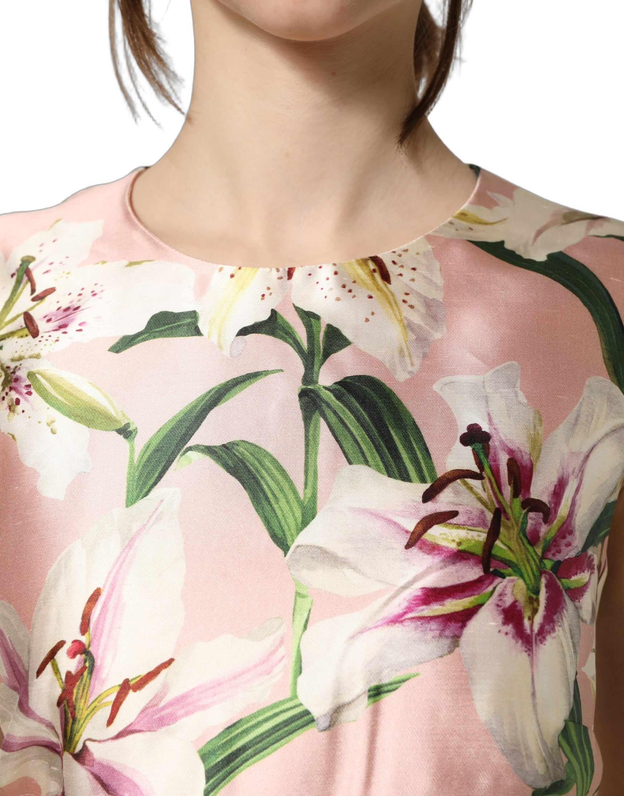 Dolce &amp; Gabbana Light Pink LilyPrint Sleeveless Sheath Dress