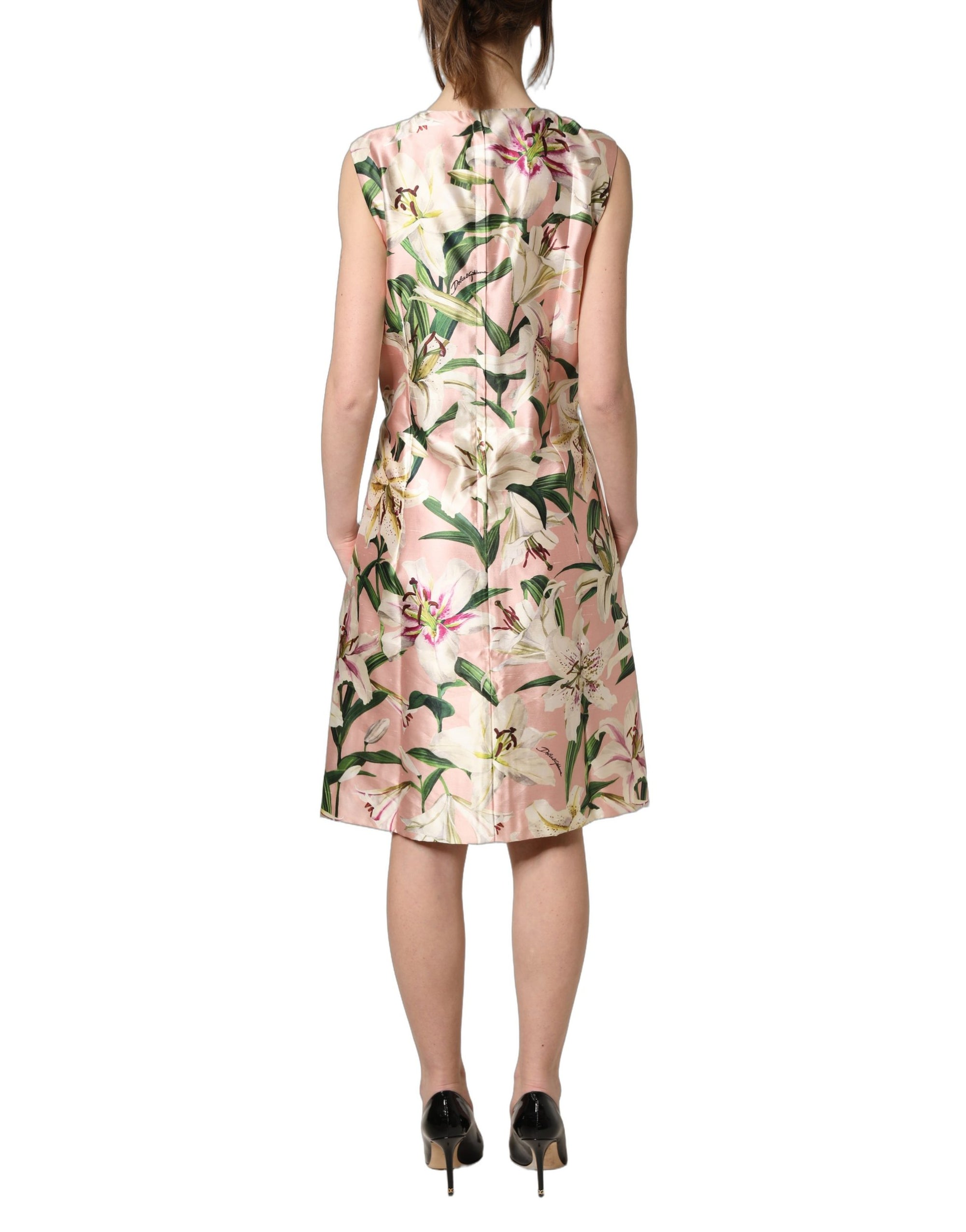 Dolce &amp; Gabbana Light Pink LilyPrint Sleeveless Sheath Dress