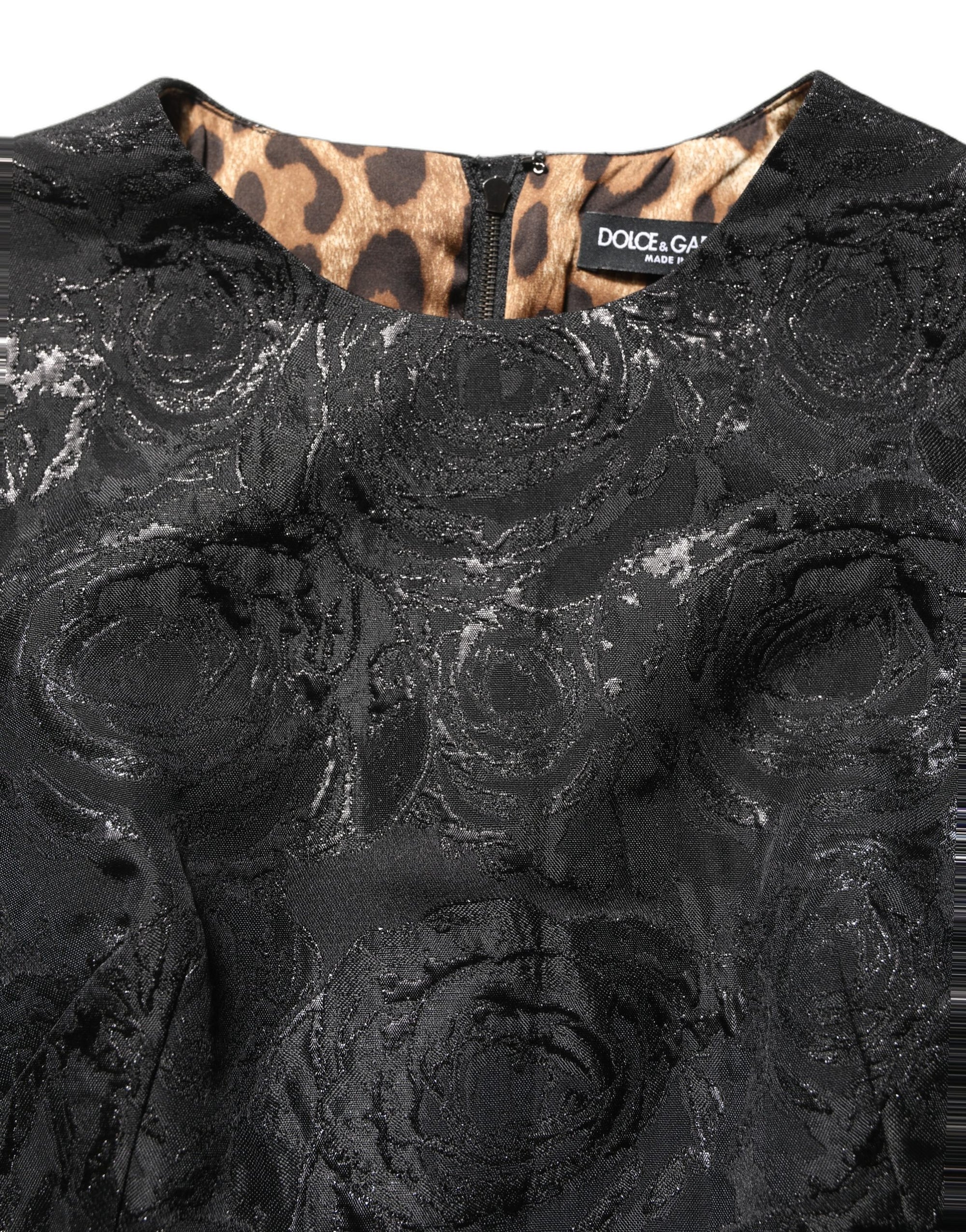 Dolce &amp; Gabbana Black Floral Jacquard Flared A-line Dress