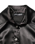 Dolce & Gabbana Black Satin Long Puff Sleeves Pleated Dress