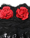 Dolce & Gabbana Black Strapless Red Rose Sequined Midi Dress