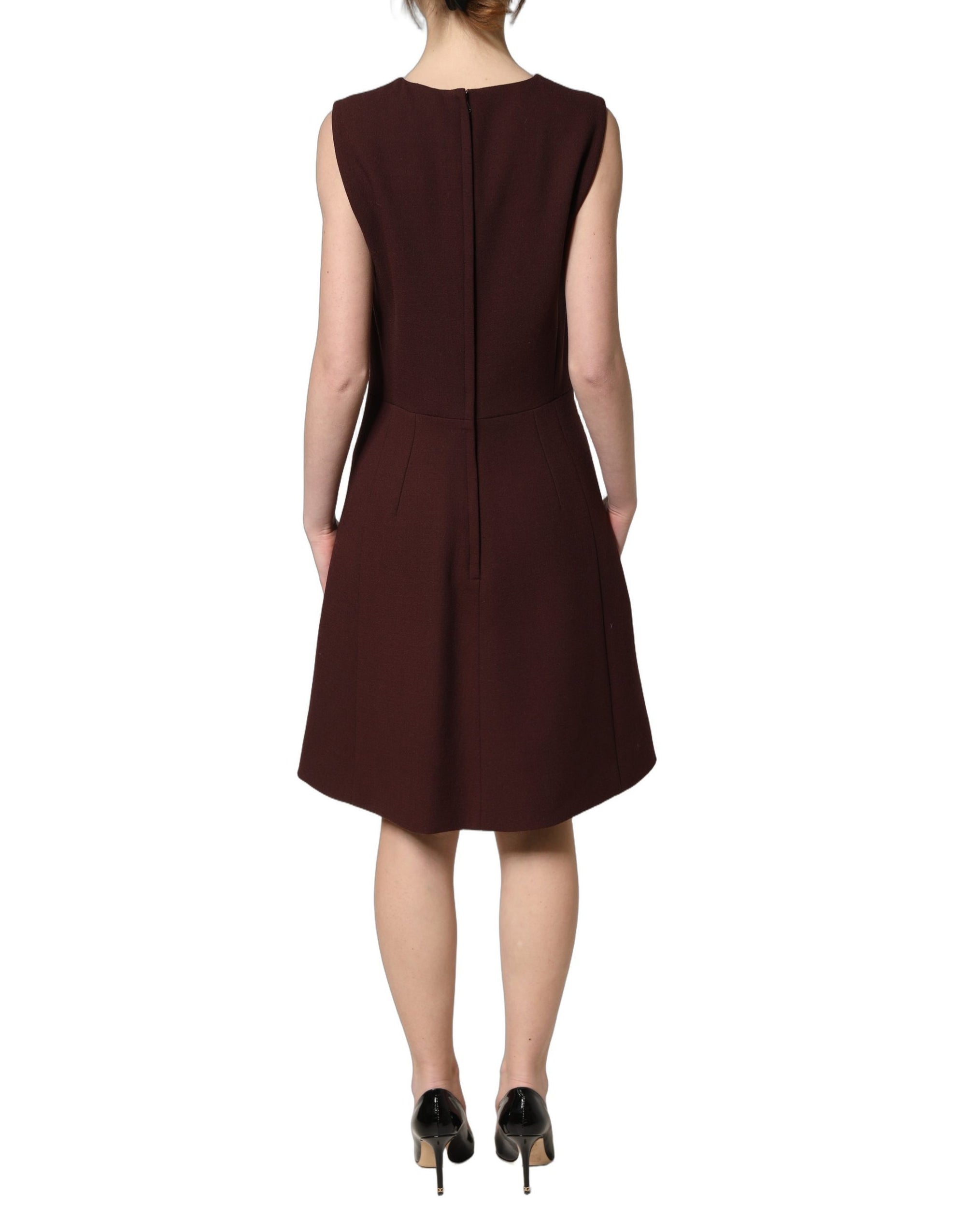 Dolce &amp; Gabbana Maroon Lace Sleeveless Knee Length Dress