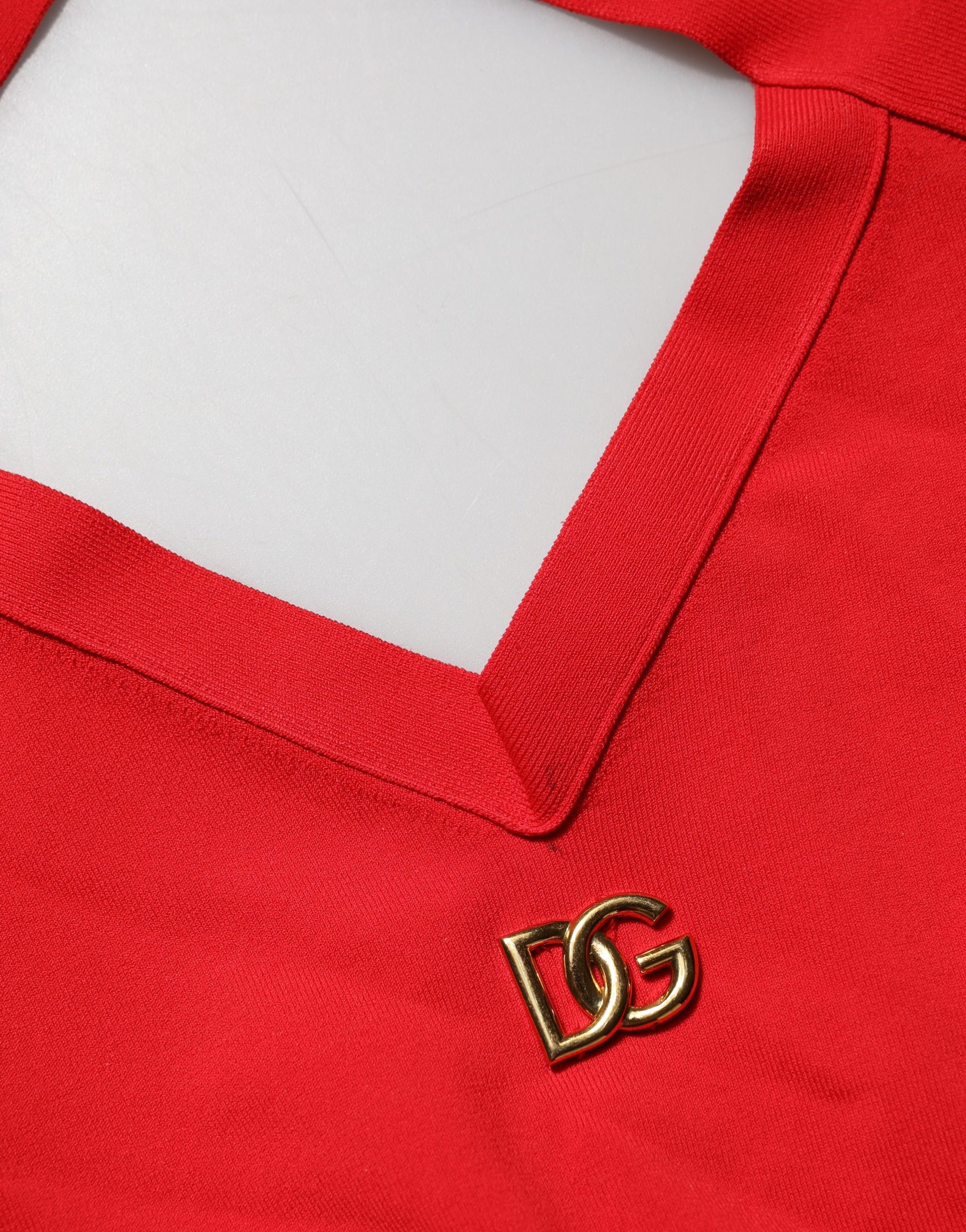 Dolce &amp; Gabbana Red Viscose Sleeveless Halter Crop Tank Top