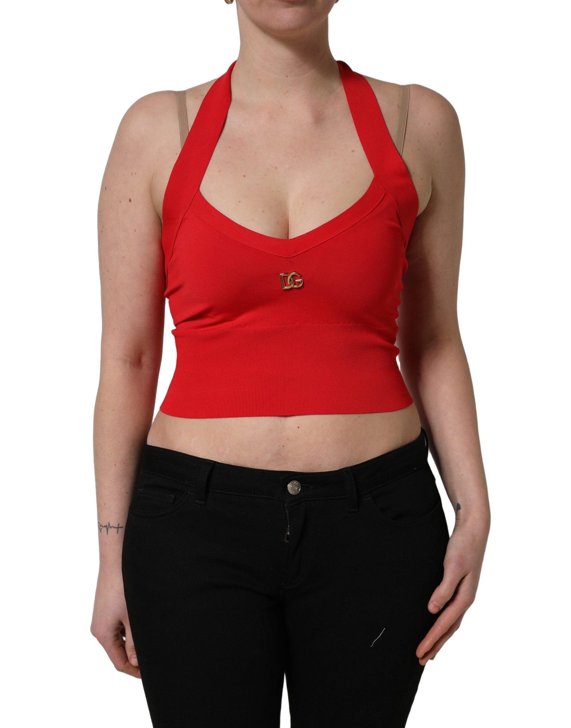 Dolce &amp; Gabbana Red Viscose Sleeveless Halter Crop Tank Top