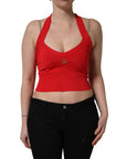 Dolce & Gabbana Red Viscose Sleeveless Halter Crop Tank Top