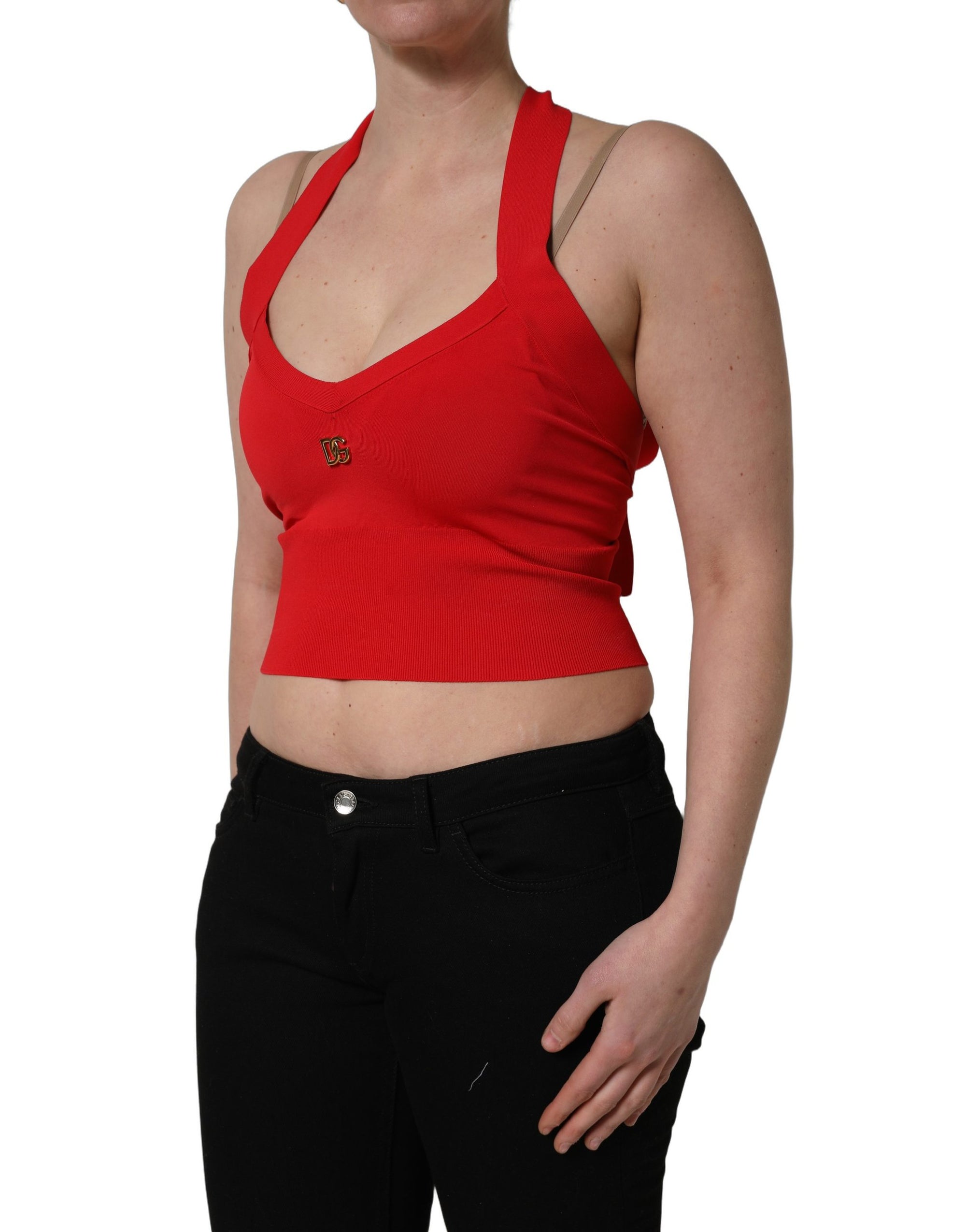 Dolce &amp; Gabbana Red Viscose Sleeveless Halter Crop Tank Top