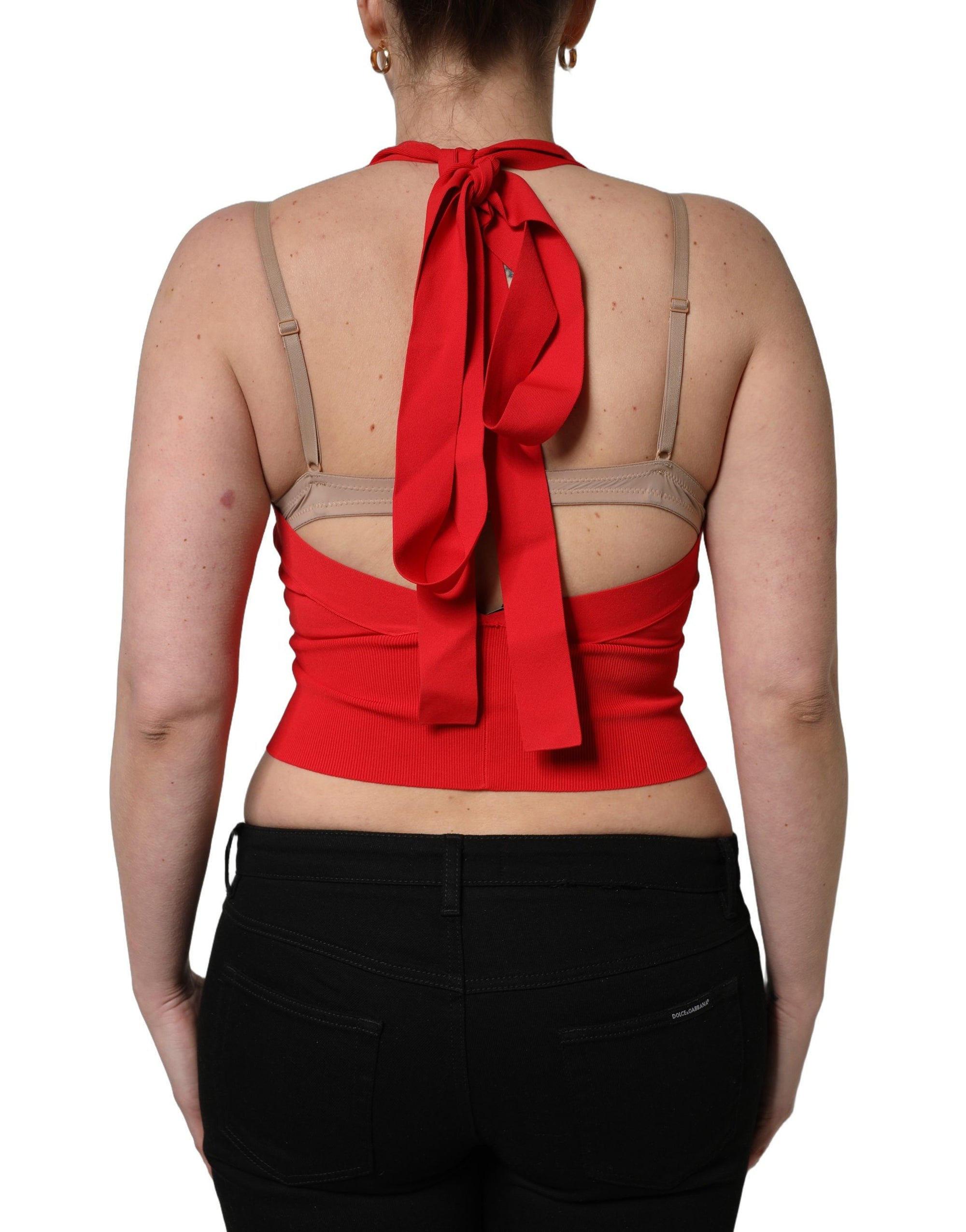 Dolce &amp; Gabbana Red Viscose Sleeveless Halter Crop Tank Top