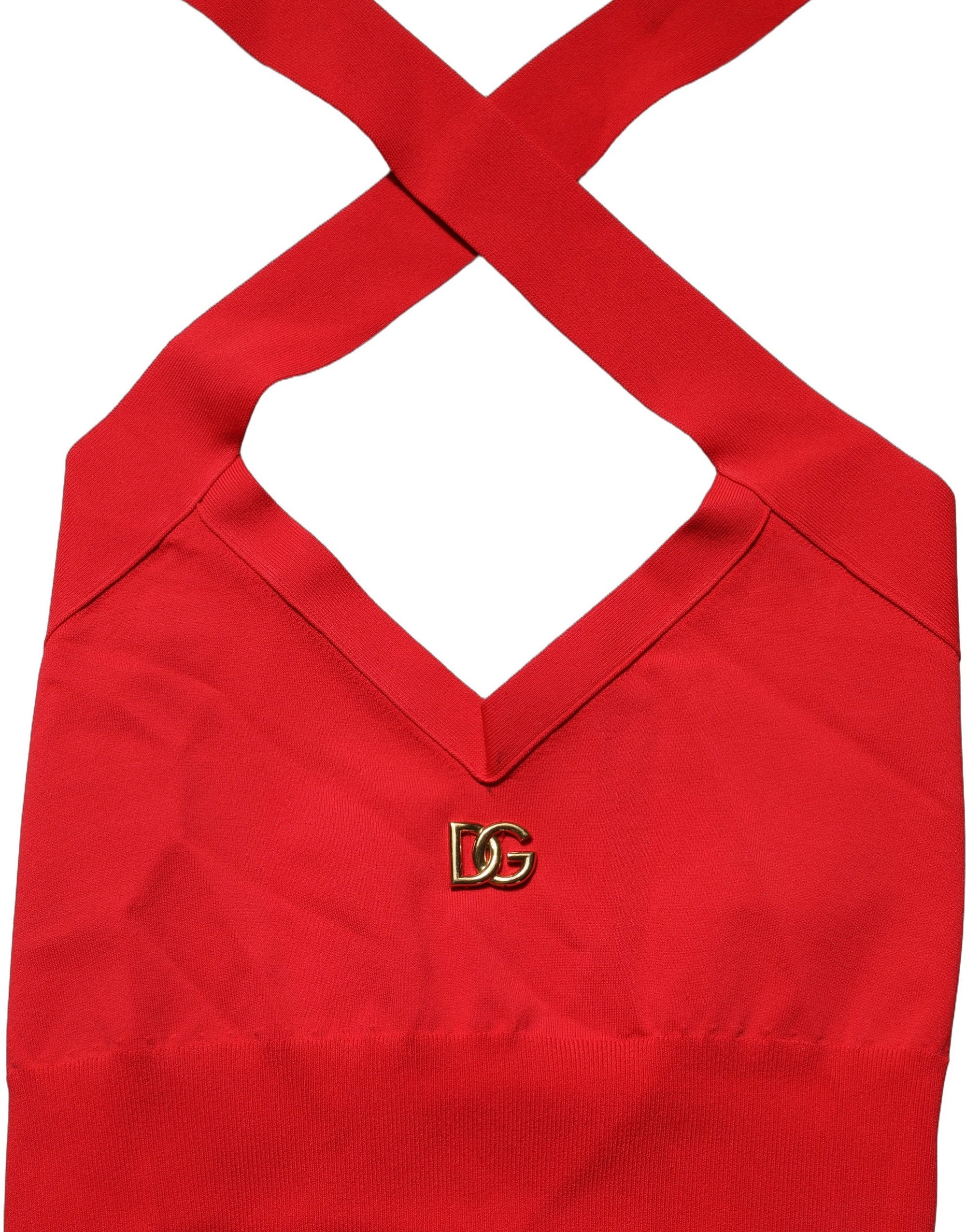 Dolce &amp; Gabbana Red Viscose Sleeveless Halter Crop Tank Top