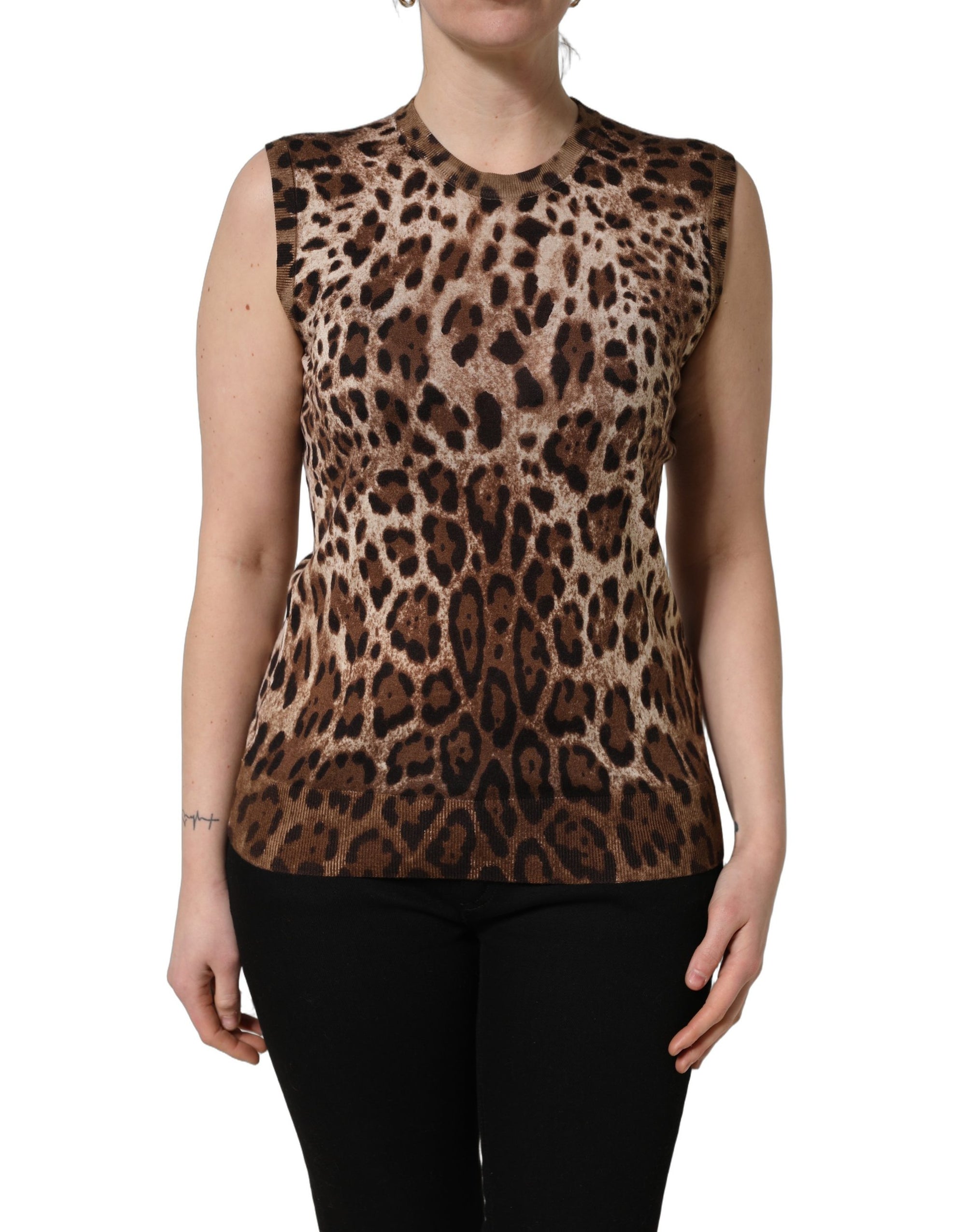 Dolce &amp; Gabbana Brown Leopard Crew Neck Sleeveless Tank Top