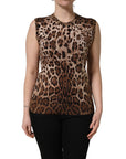 Dolce & Gabbana Brown Leopard Crew Neck Sleeveless Tank Top