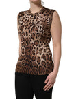 Dolce & Gabbana Brown Leopard Crew Neck Sleeveless Tank Top