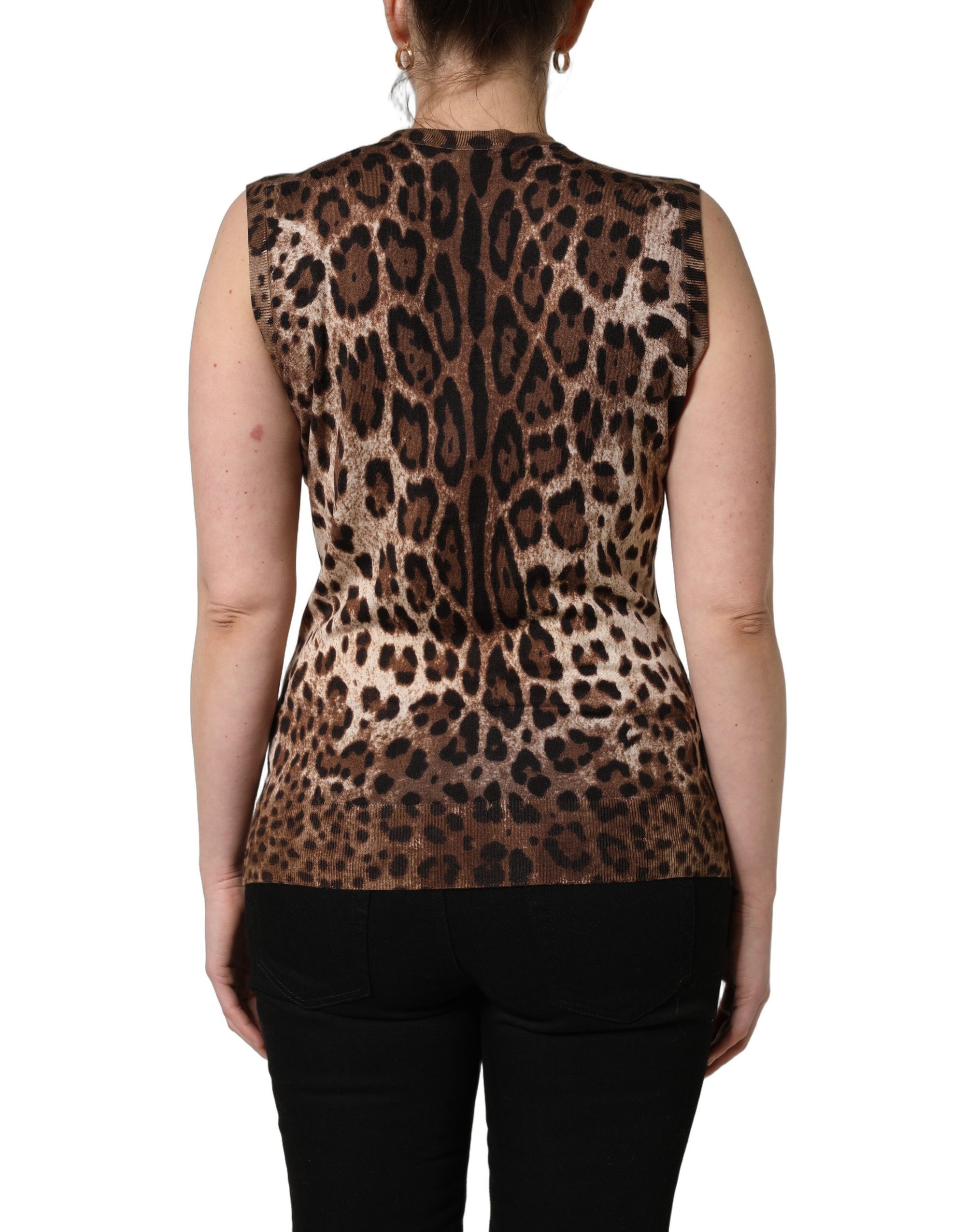 Dolce &amp; Gabbana Brown Leopard Crew Neck Sleeveless Tank Top