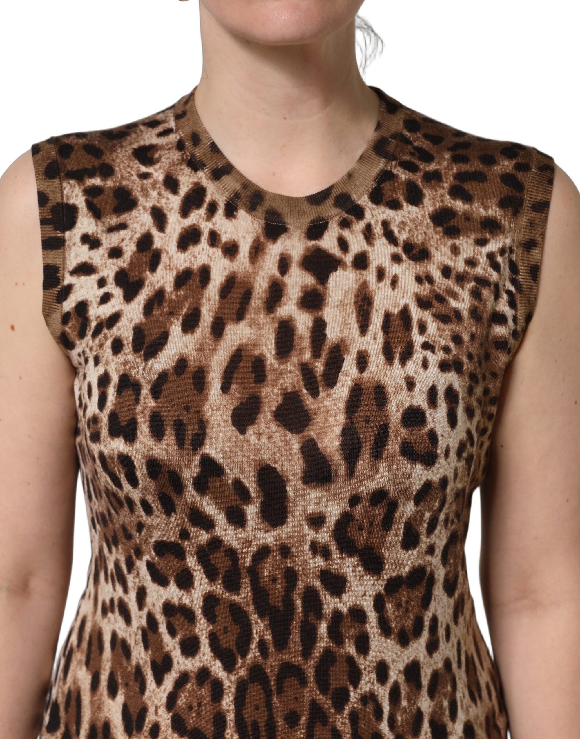 Dolce &amp; Gabbana Brown Leopard Crew Neck Sleeveless Tank Top