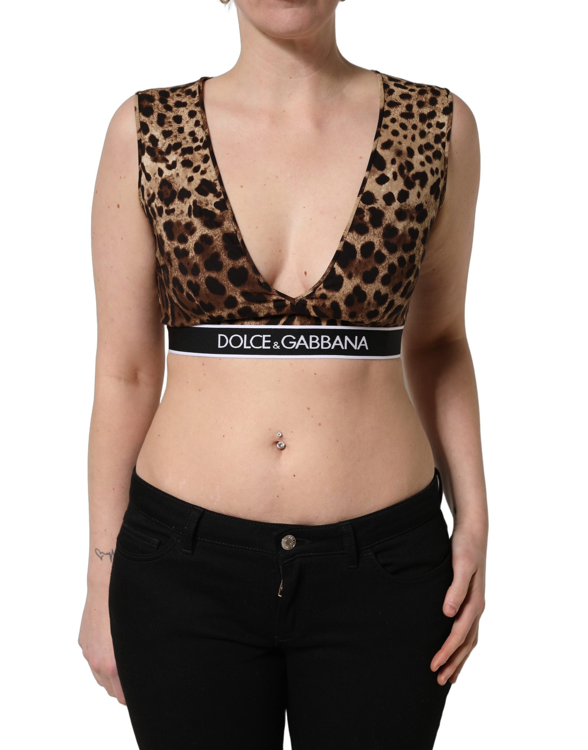 Dolce &amp; Gabbana Brown Leopard Print Cropped Silk Tank Top