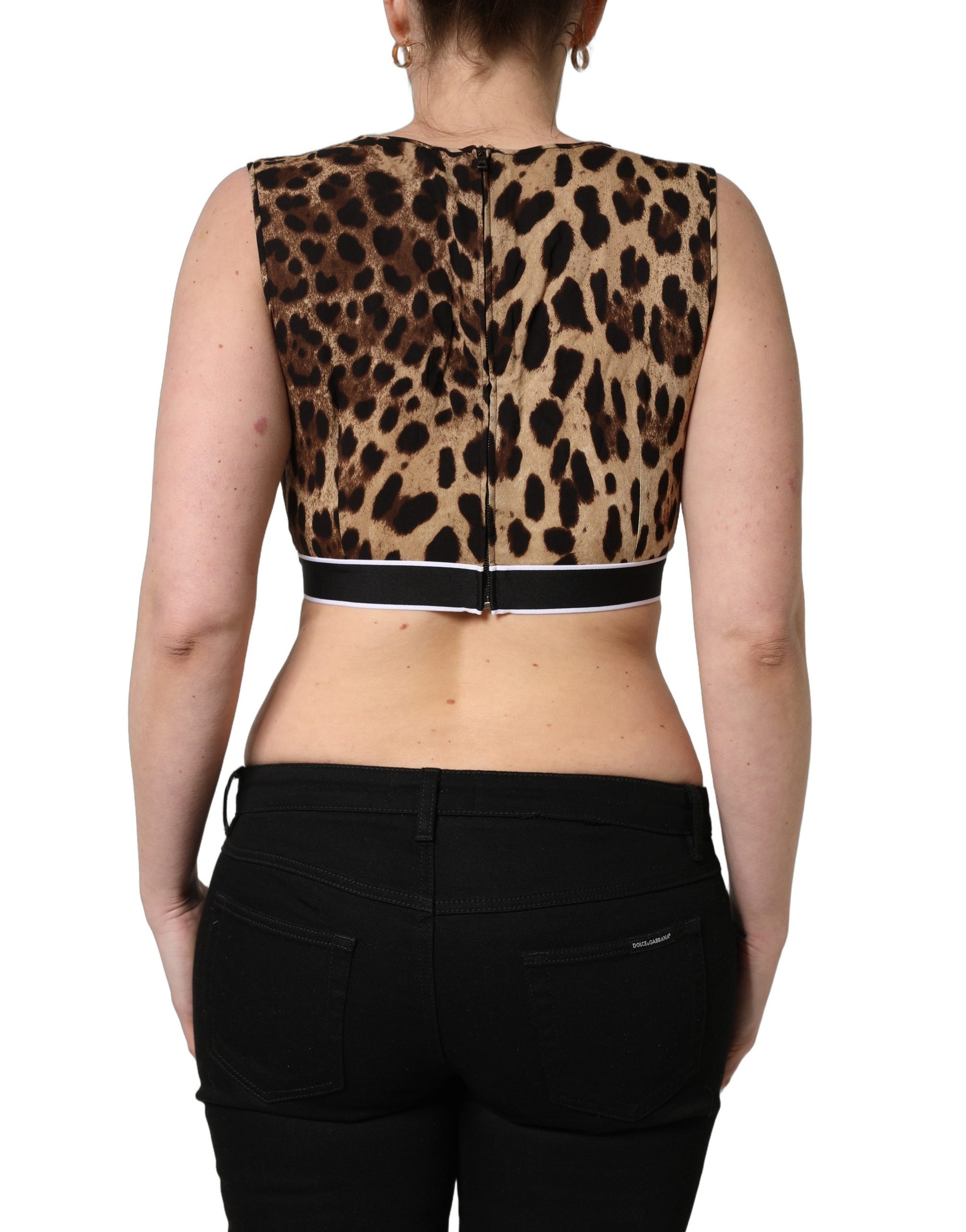 Dolce &amp; Gabbana Brown Leopard Print Cropped Silk Tank Top