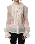 Dolce & Gabbana White Ruffled Sheer Silk Buttoned Blouse Top