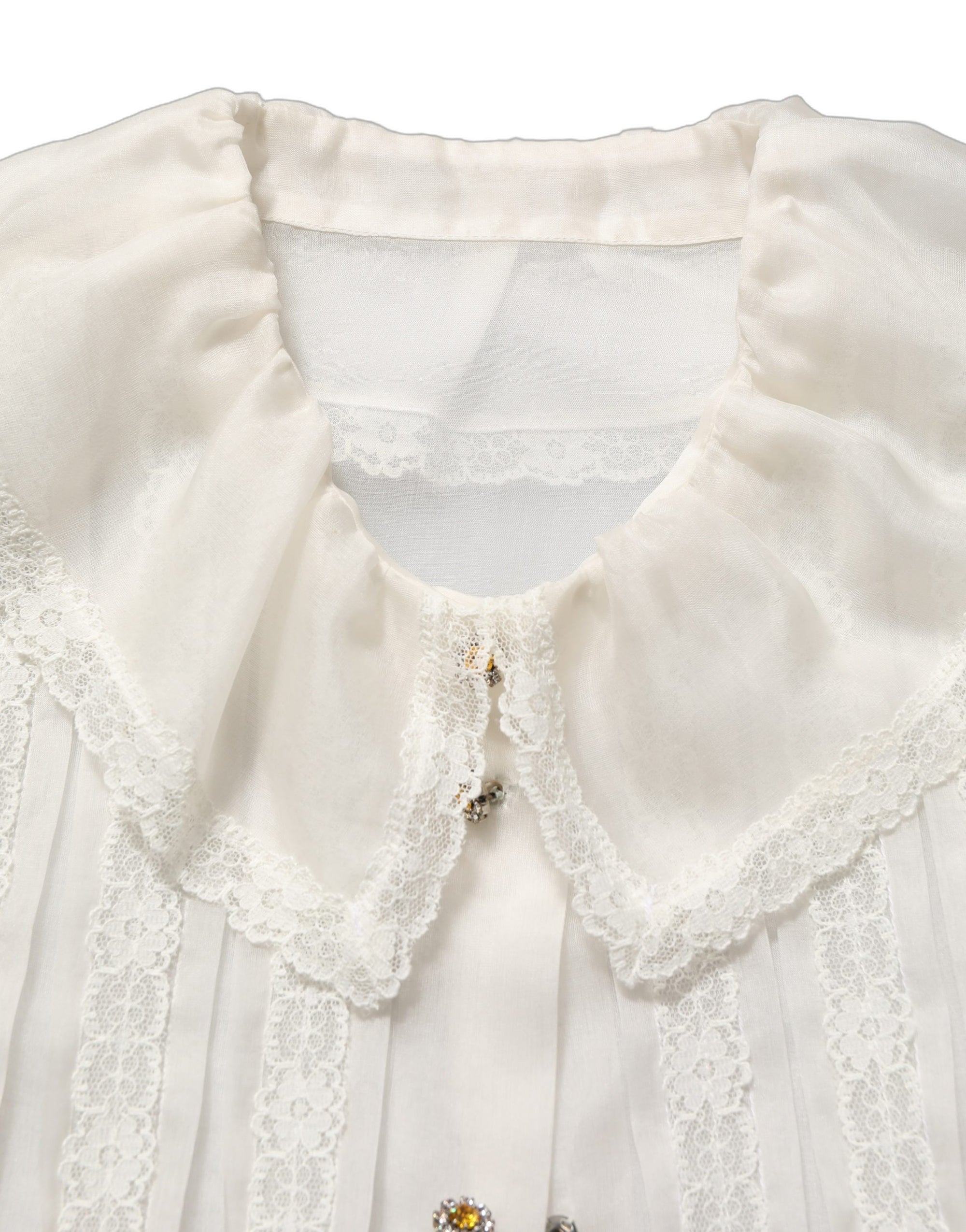 Dolce &amp; Gabbana White Ruffled Sheer Silk Buttoned Blouse Top