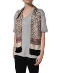 Dolce & Gabbana Gray Cotton V-neck Owl Silk Scarf Top T-shirt