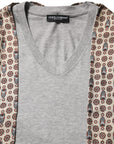 Dolce & Gabbana Gray Cotton V-neck Owl Silk Scarf Top T-shirt