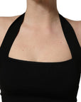 Dolce & Gabbana Black Square Neck Halter Cropped Tank Top