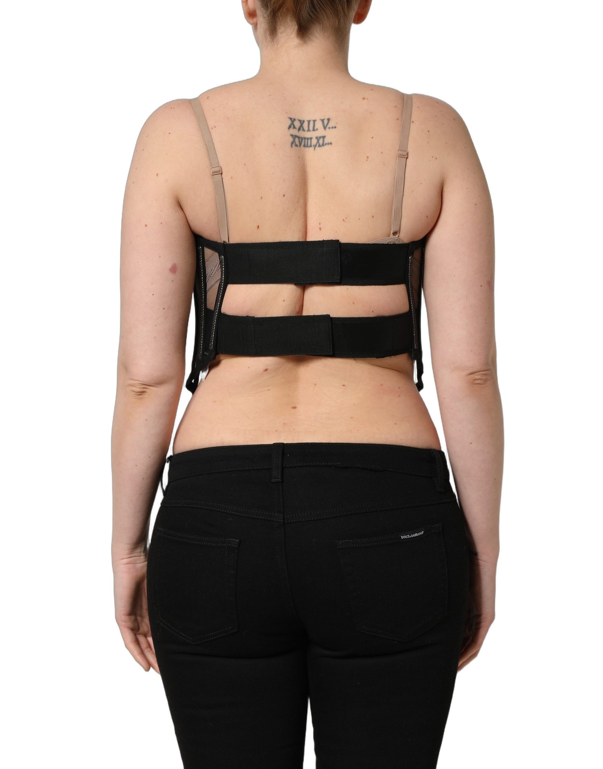 Dolce &amp; Gabbana Black Sheer Tulle Bodysuit Cropped Corset Top