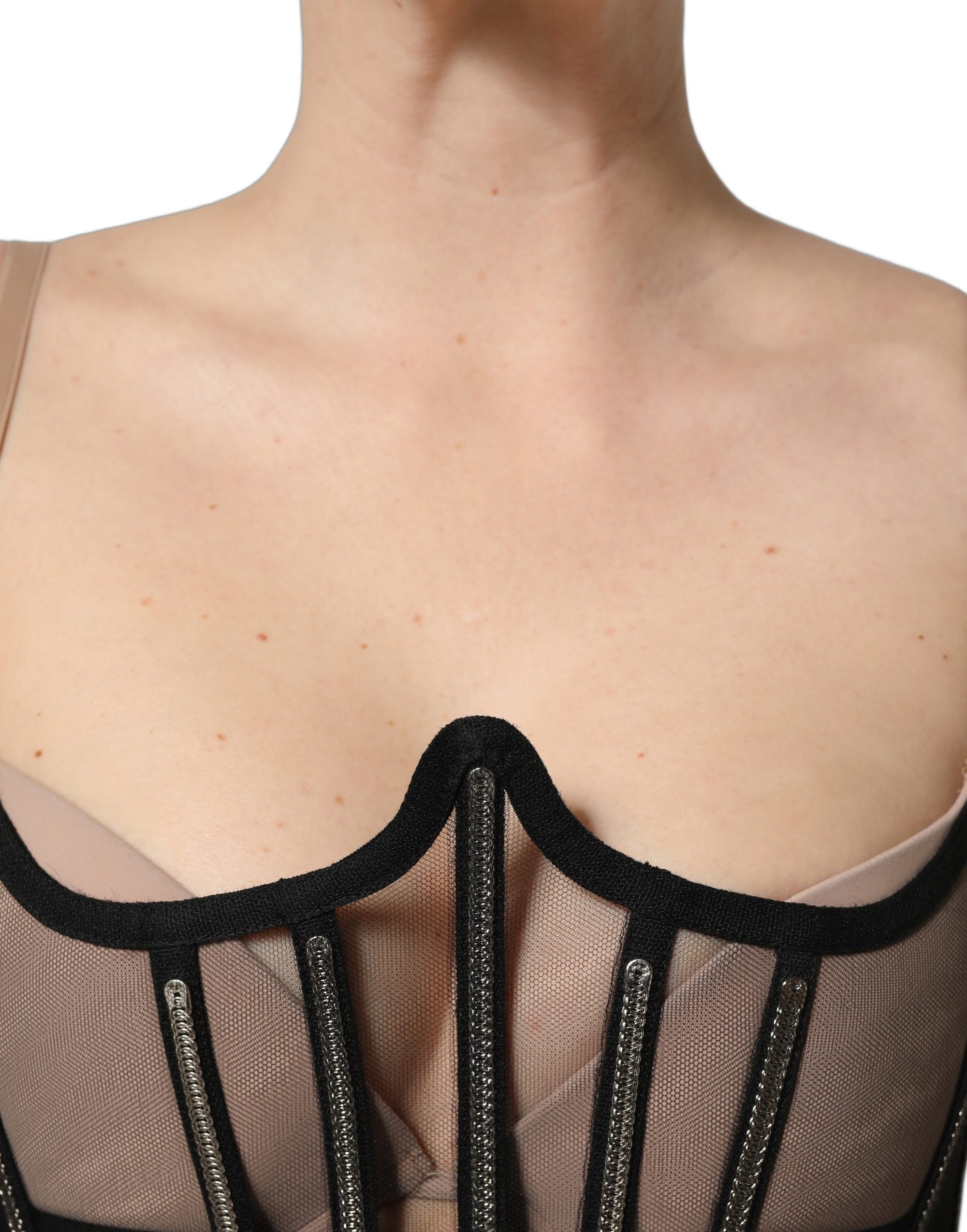Dolce &amp; Gabbana Black Sheer Tulle Bodysuit Cropped Corset Top