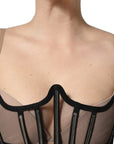 Dolce & Gabbana Black Sheer Tulle Bodysuit Cropped Corset Top