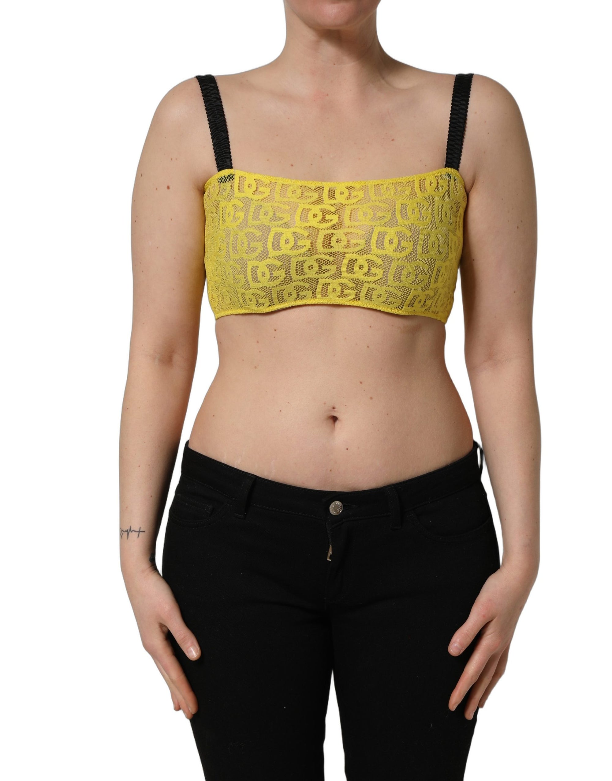Dolce &amp; Gabbana Yellow Cotton Crepe Chiffon Crop Bralette Top